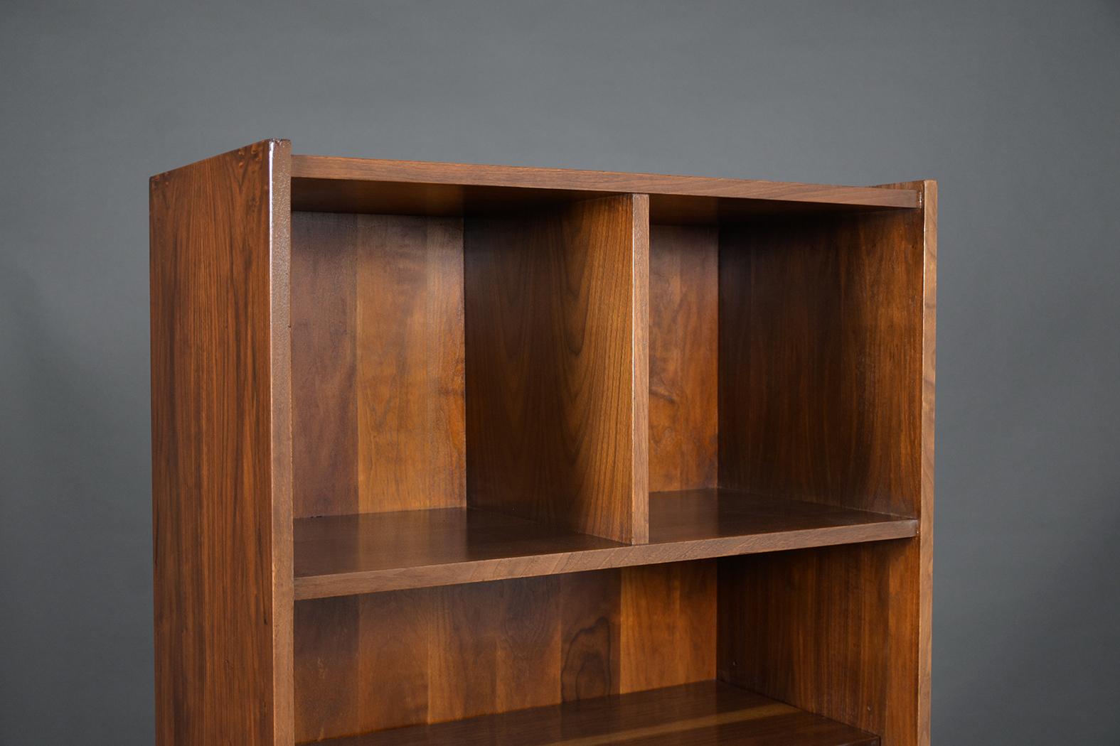 Carved Mid-Century Walnut Open Bookcase