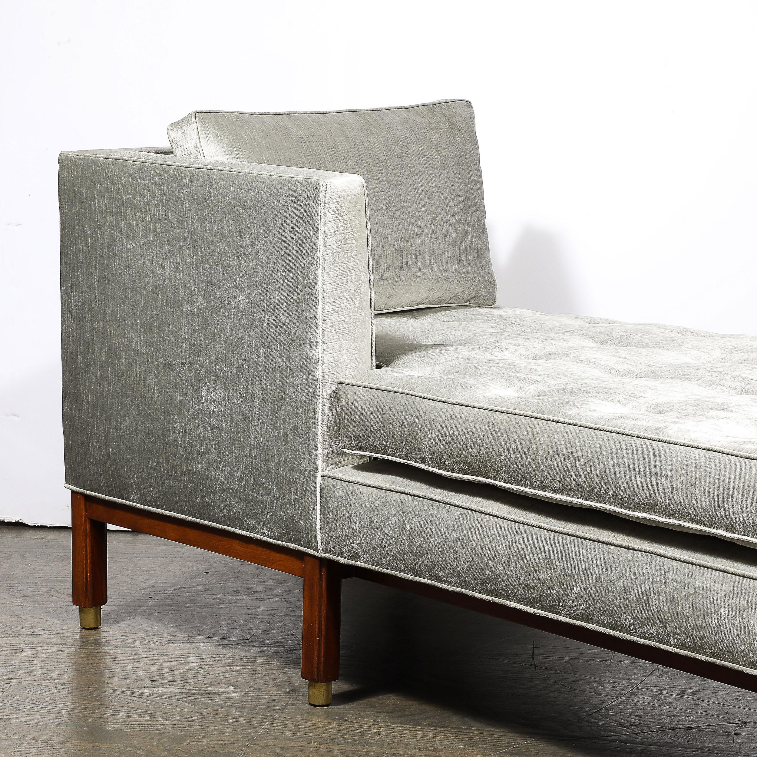 American Mid-Century Walnut & Platinum Velvet Tete-A-Tete by Edward Wormley for Dunbar