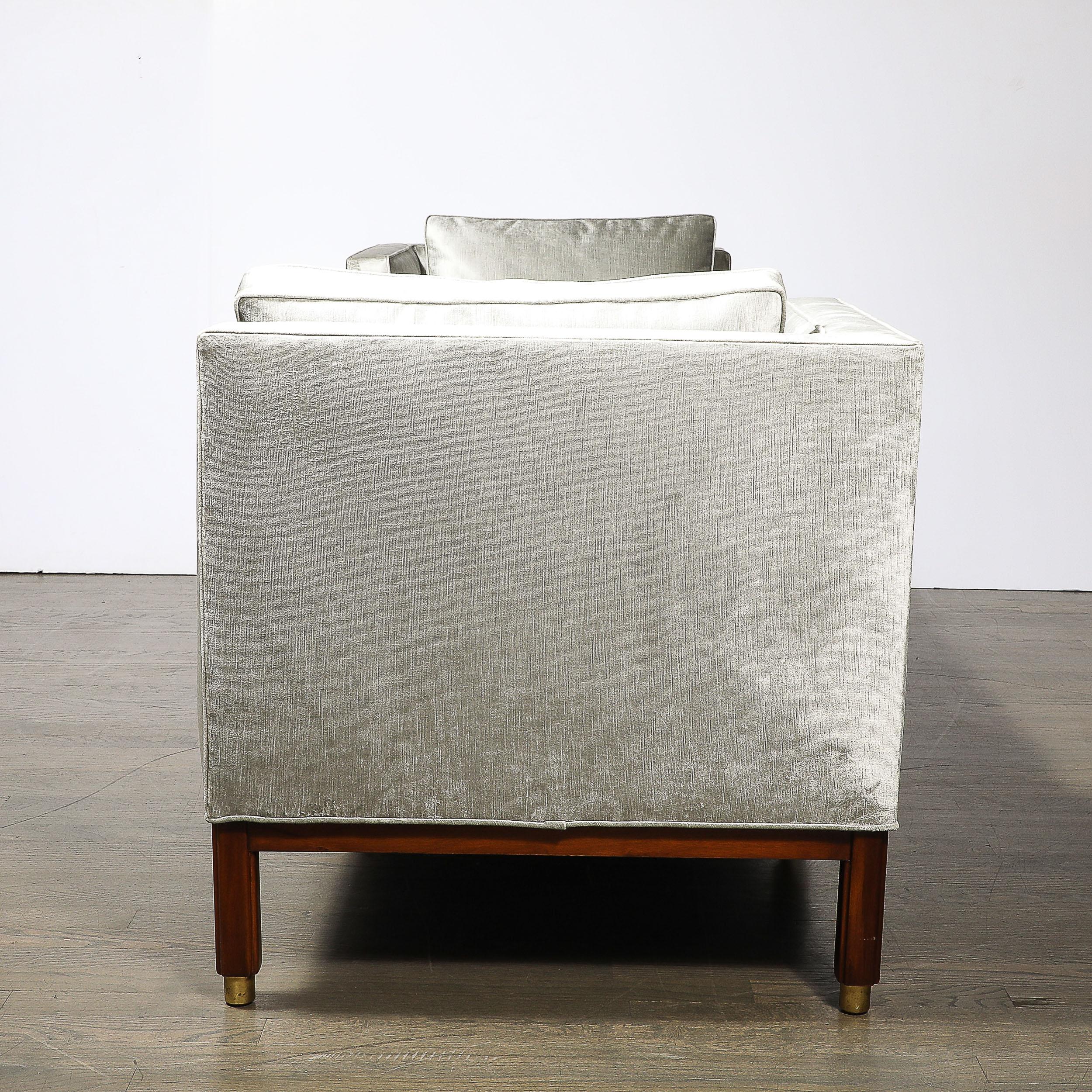 Brass Mid-Century Walnut & Platinum Velvet Tete-A-Tete by Edward Wormley for Dunbar