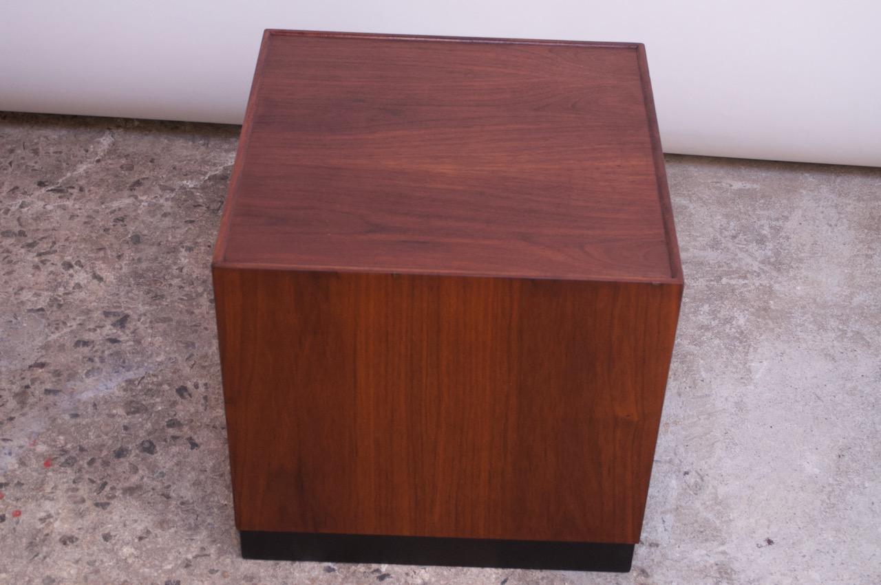 Ebonized Midcentury Walnut Plinth Based Side Table Attributed to Milo Baughman