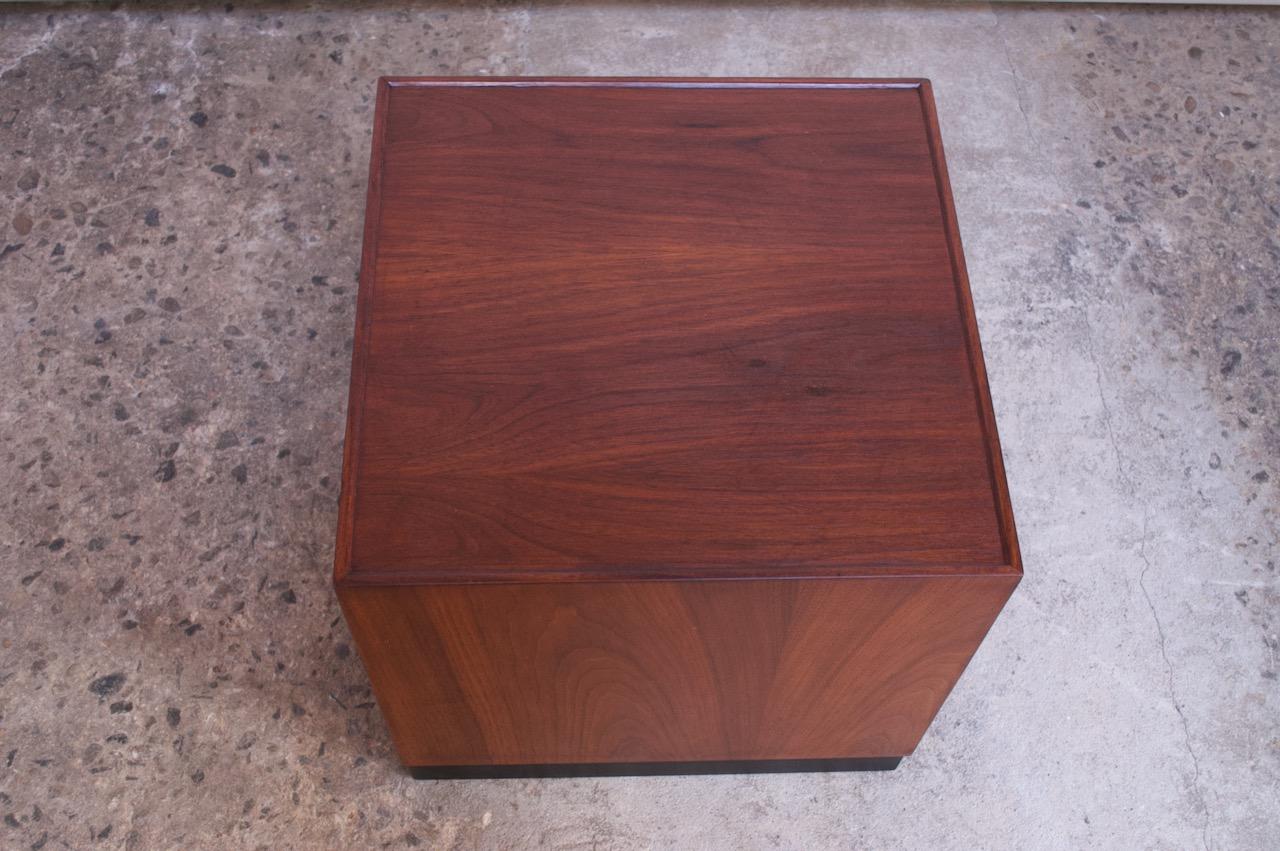 Midcentury Walnut Plinth Based Side Table Attributed to Milo Baughman 1