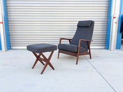 Mid Century Walnut Recliner Lounge Chair & Ottoman by Alf Svensson for Dux