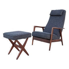 Mid Century Walnut Recliner Lounge Chair & Ottoman by Alf Svensson for Dux Mid Century Walnut Recliner Lounge Chair & Ottoman by Alf Svensson for Dux