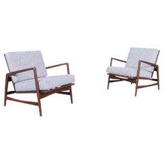 Mid-Century Walnut Reclining Lounge Chairs by Ib Kofod Larsen for Selig