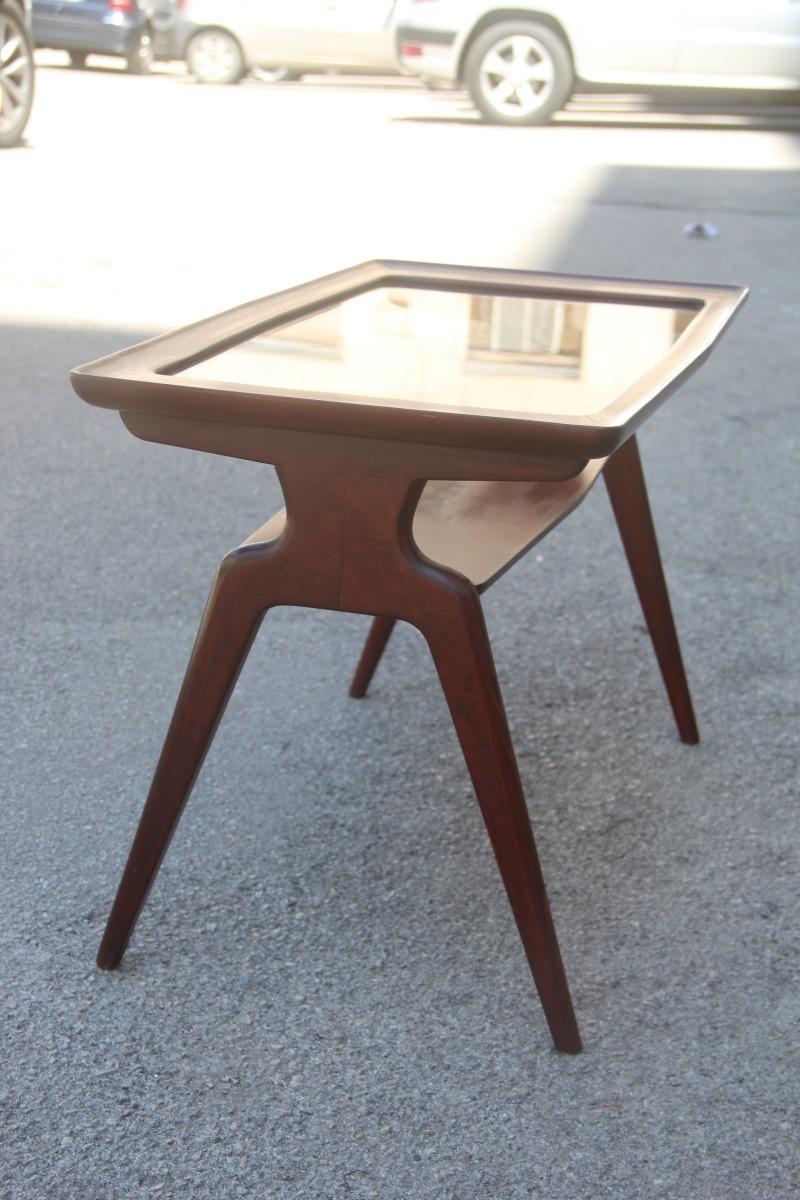 Mid-Century Modern Midcentury Walnut Rectangular Table Coffe Italian Design 1950 Glass Top For Sale
