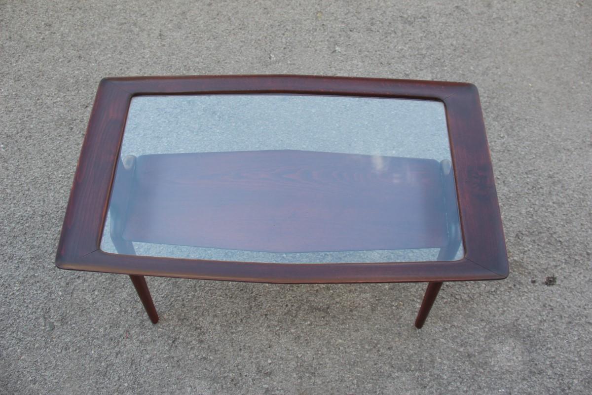 Mid-20th Century Midcentury Walnut Rectangular Table Coffe Italian Design 1950 Glass Top For Sale