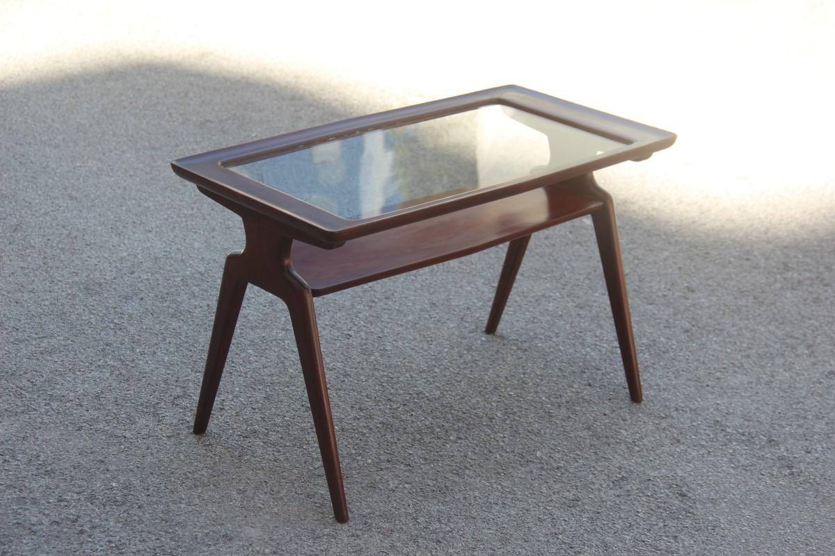 Midcentury Walnut Rectangular Table Coffe Italian Design 1950 Glass Top For Sale 1