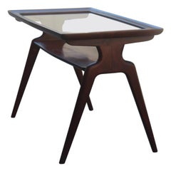 Midcentury Walnut Rectangular Table Coffe Italian Design 1950 Glass Top