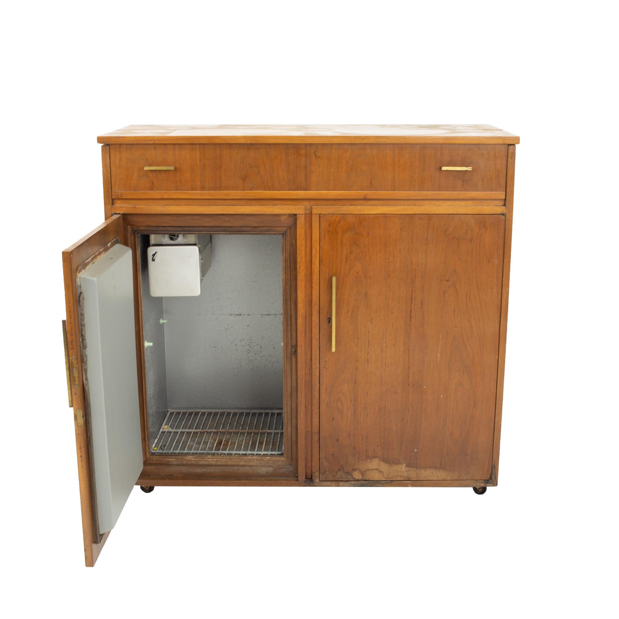 Mid Century Walnut Refrigerator Bar For Sale 1