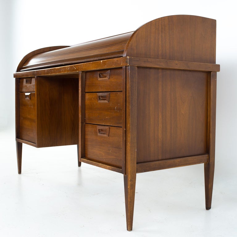 Mid Century Walnut Roll Top Desk at 1stDibs