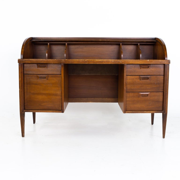 Mid Century Walnut Roll Top Desk at 1stDibs