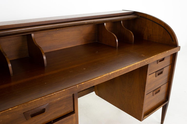 Mid Century Walnut Roll Top Desk at 1stDibs