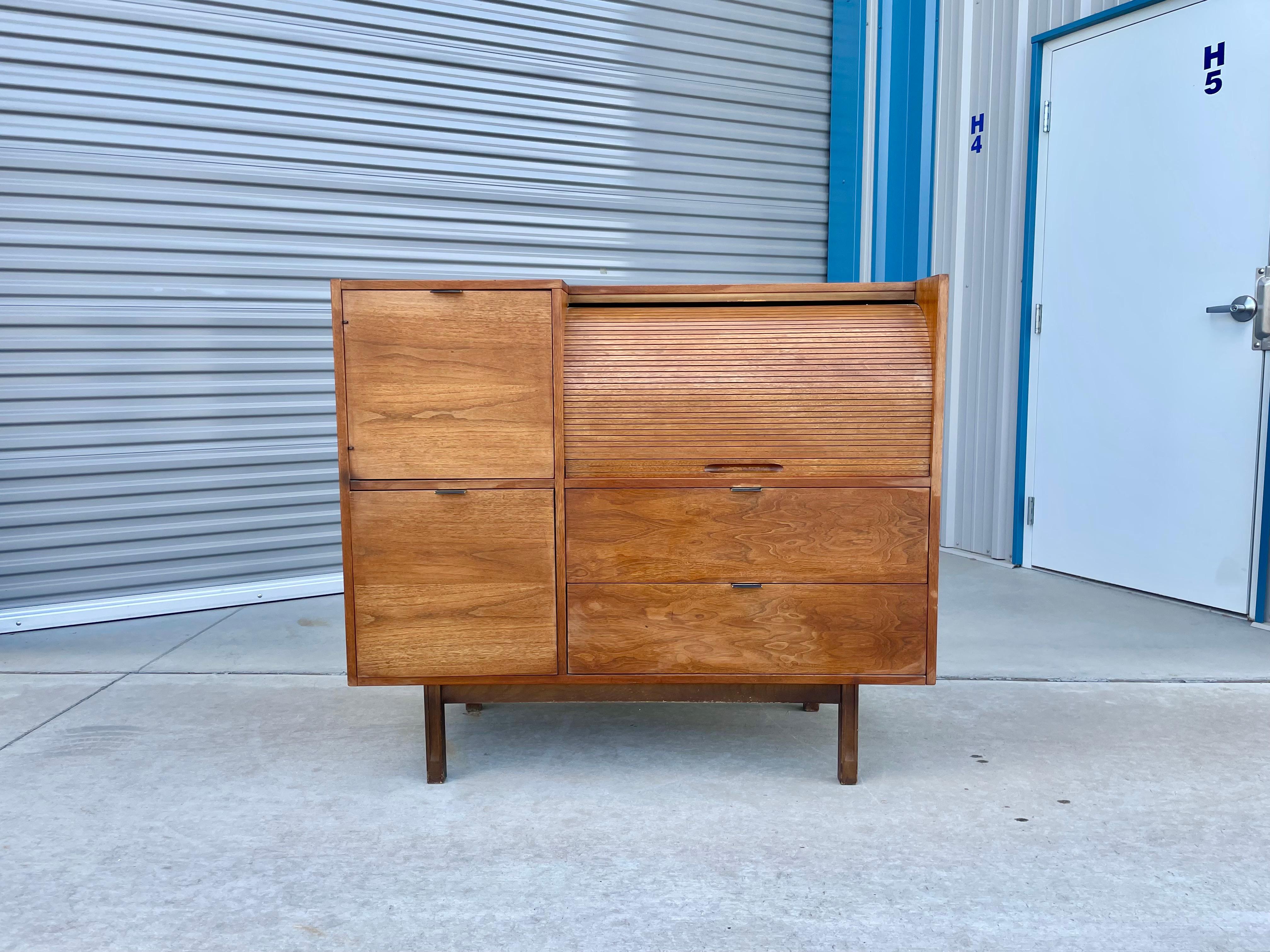 Mid-Century Modern Mid Century Walnut Roll-Top Secretary Desk by Hooker