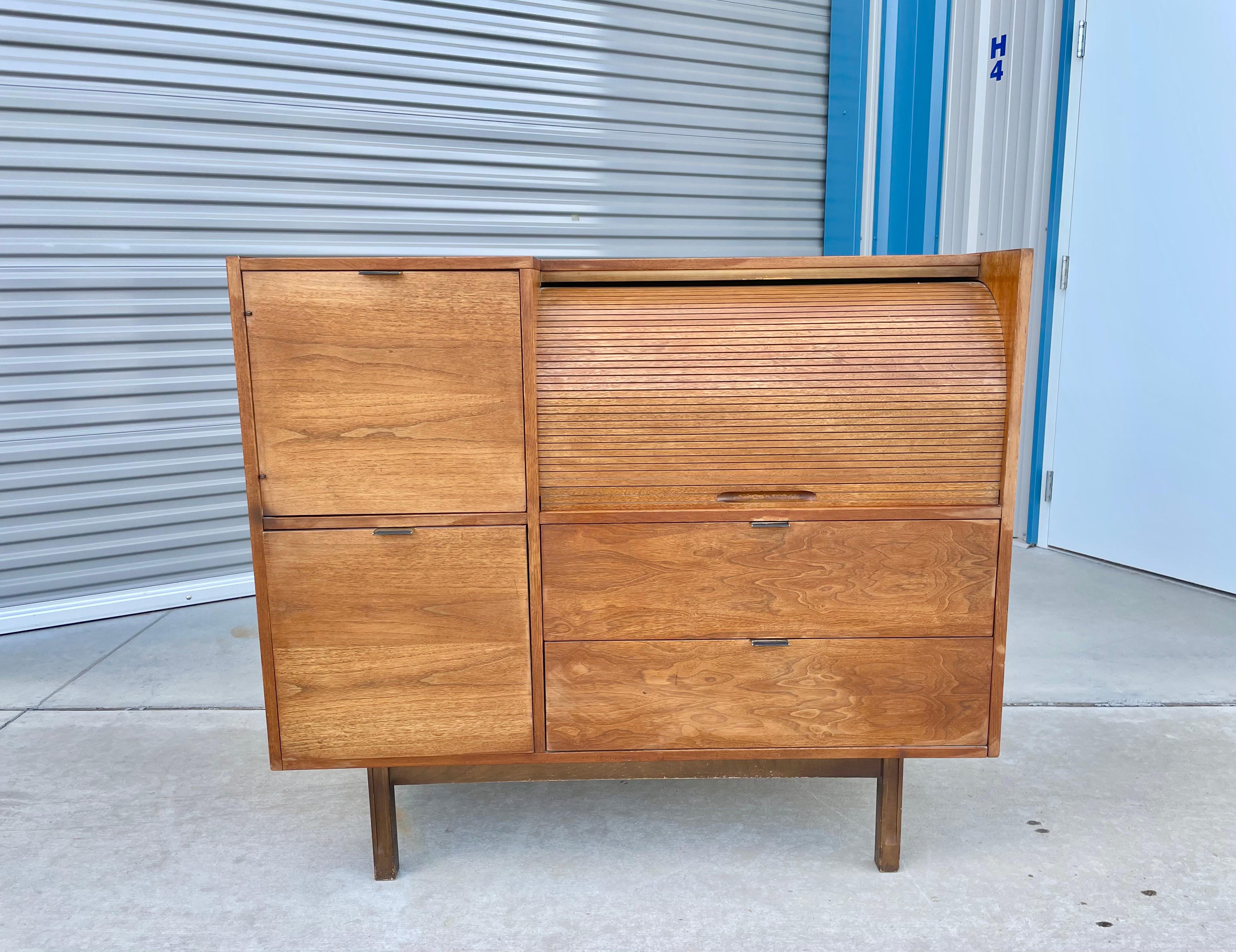 American Mid Century Walnut Roll-Top Secretary Desk by Hooker