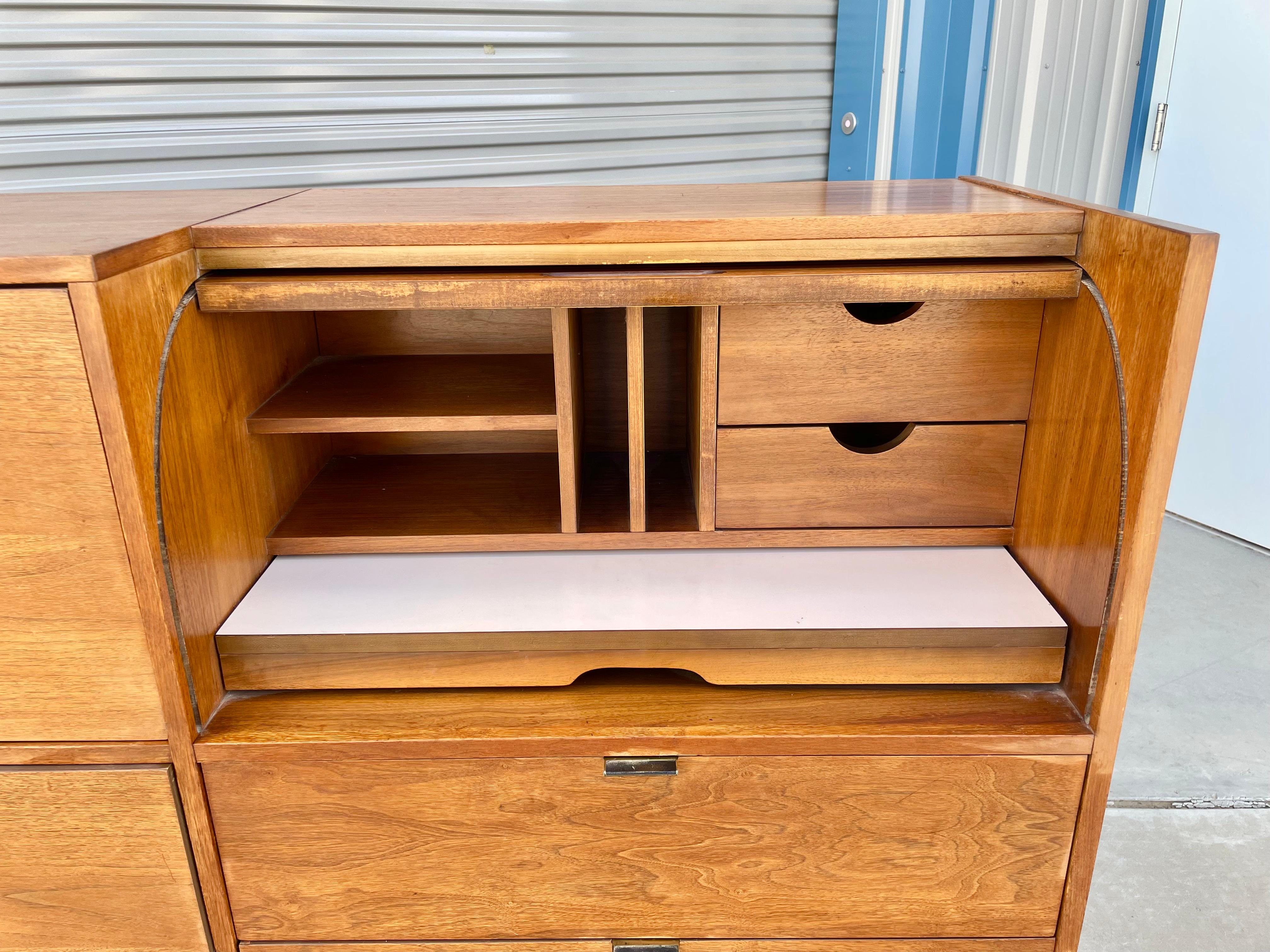 Mid Century Walnut Roll-Top Secretary Desk by Hooker In Good Condition In North Hollywood, CA