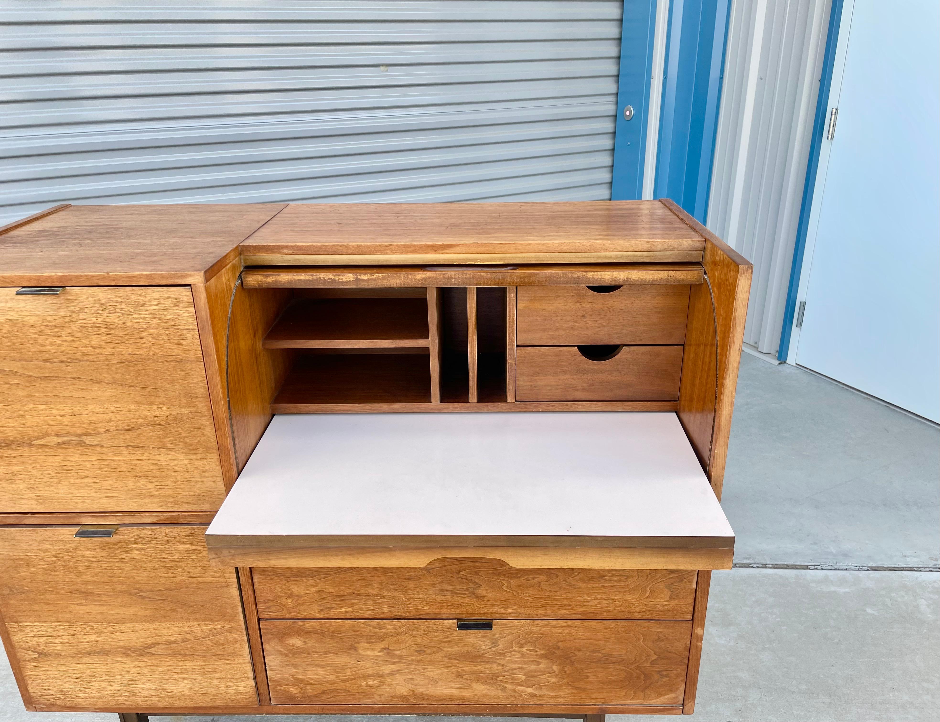 Mid-20th Century Mid Century Walnut Roll-Top Secretary Desk by Hooker