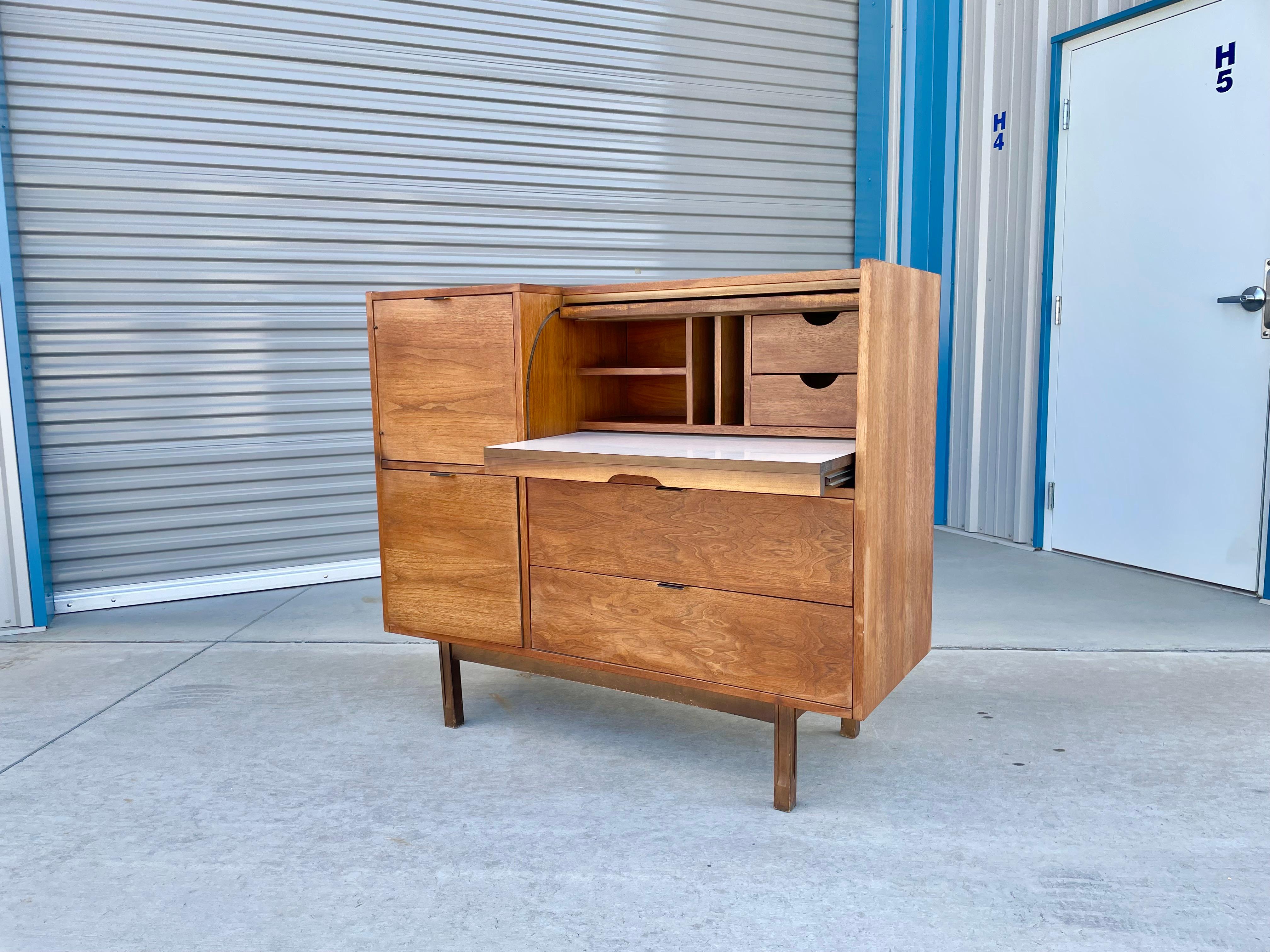 Mid Century Walnut Roll-Top Secretary Desk by Hooker 3