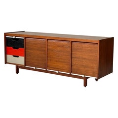 Mid Century Walnut Roll Up Credenza
