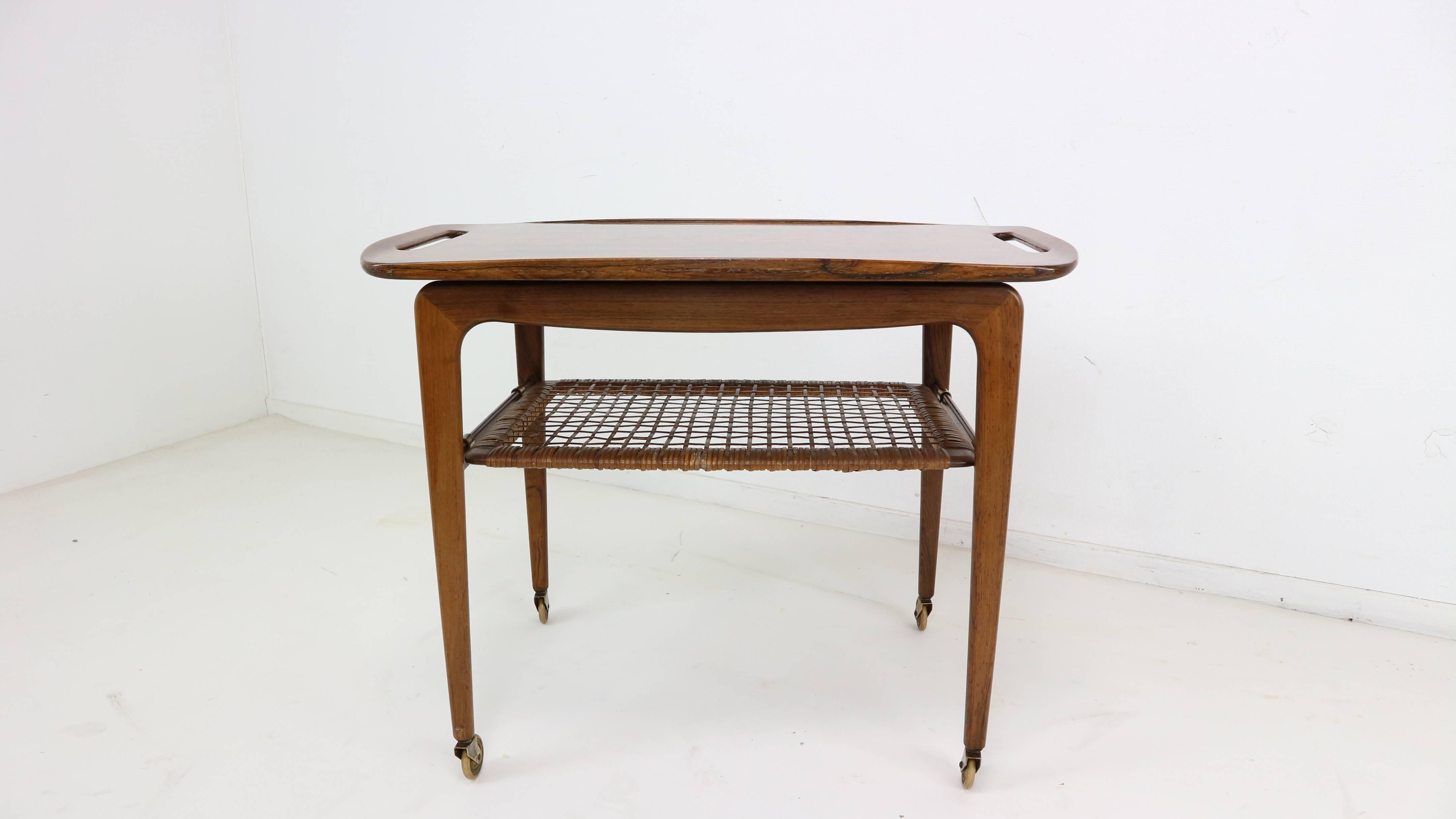 Midcentury Walnut Rolling Bar Cart or Table by Poul Jensen for Selig 3
