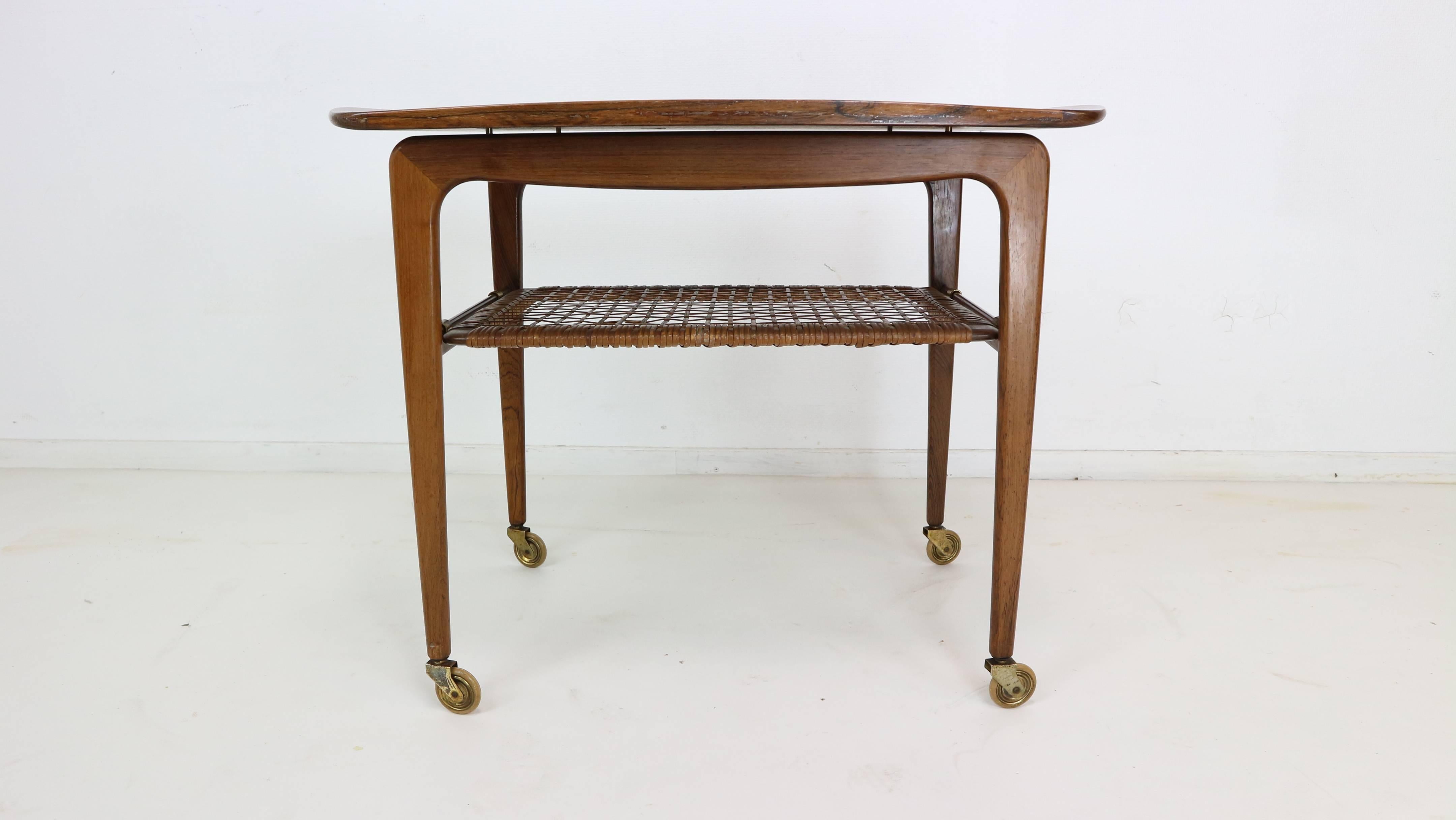 Midcentury Walnut Rolling Bar Cart or Table by Poul Jensen for Selig 4
