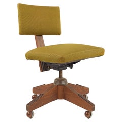 Mid Century Walnut Rolling Office Desk Chair
