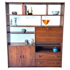 Mid-Century Walnut Room Divider Bar / Secretary Wall Unit