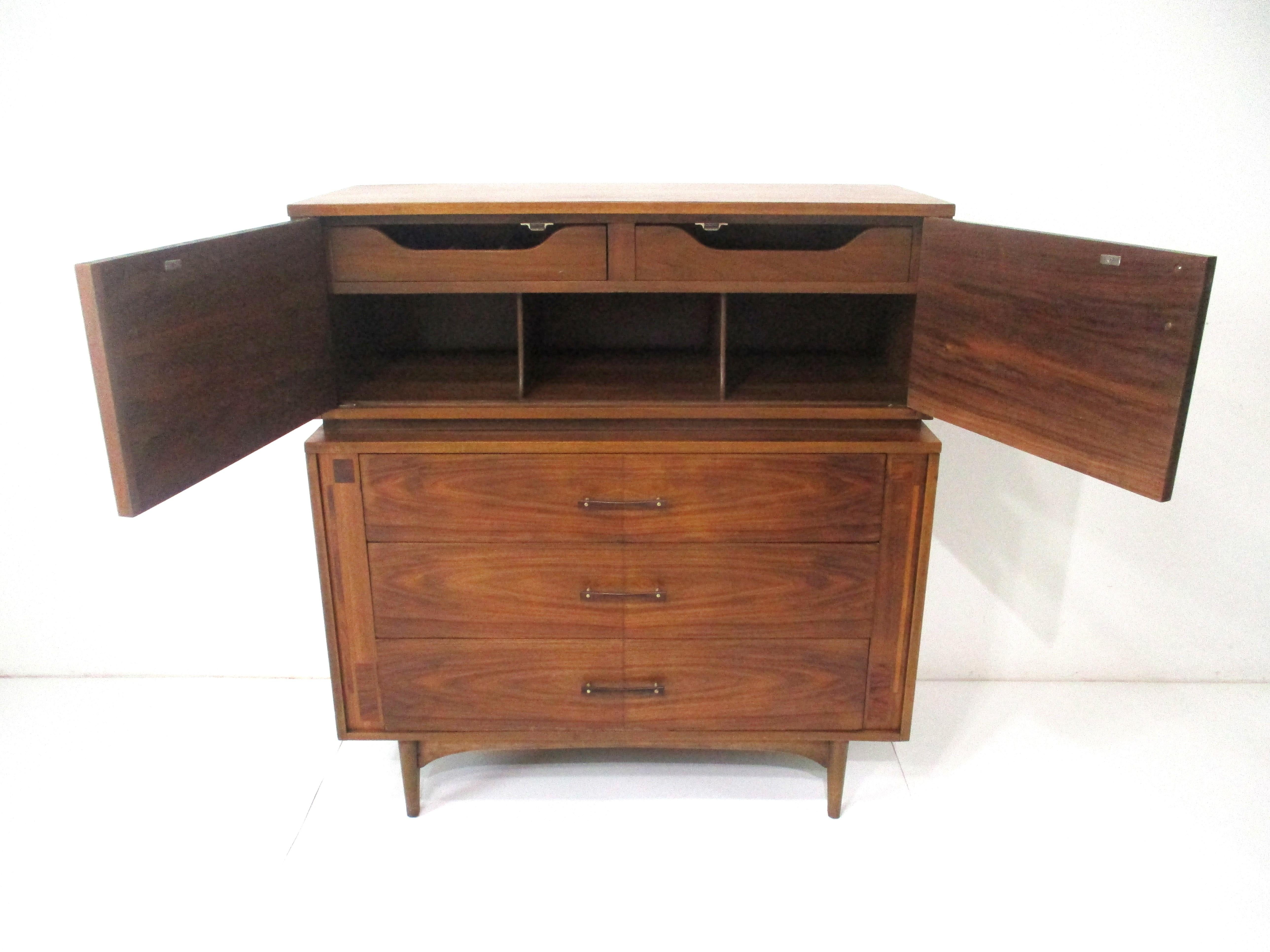 American Mid Century Walnut / Rosewood Tall Dresser Chest by Kroehler   For Sale