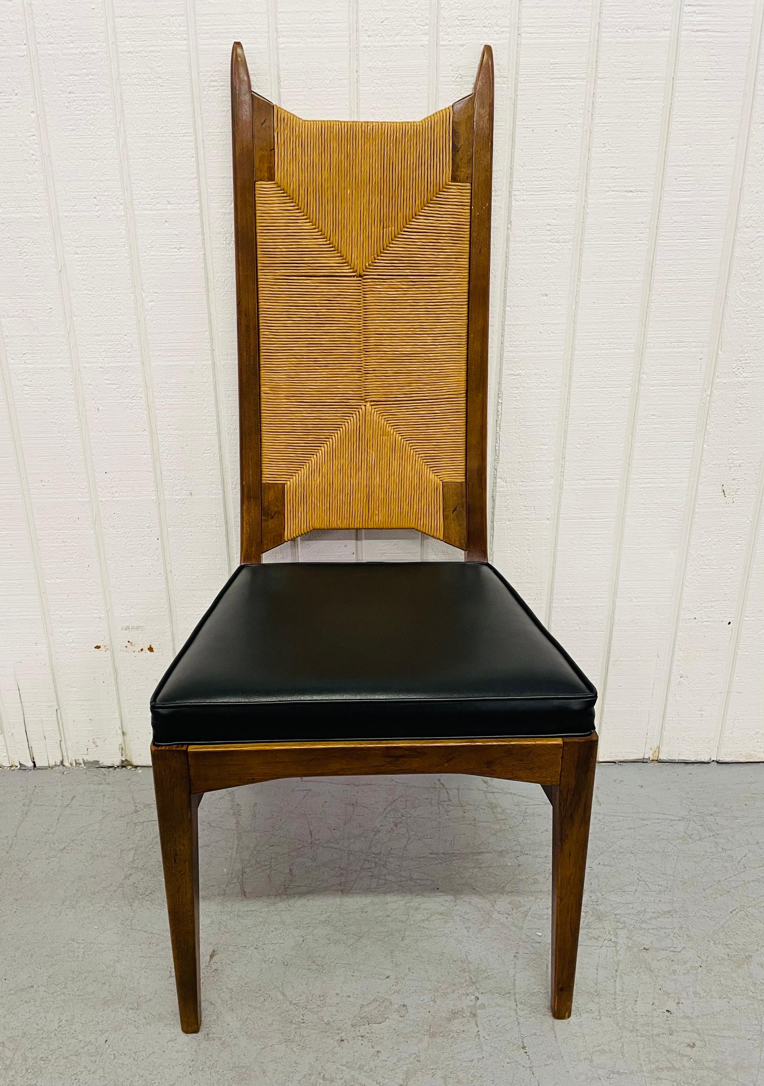 Leather Mid-Century Walnut Rush Back Dining Chairs