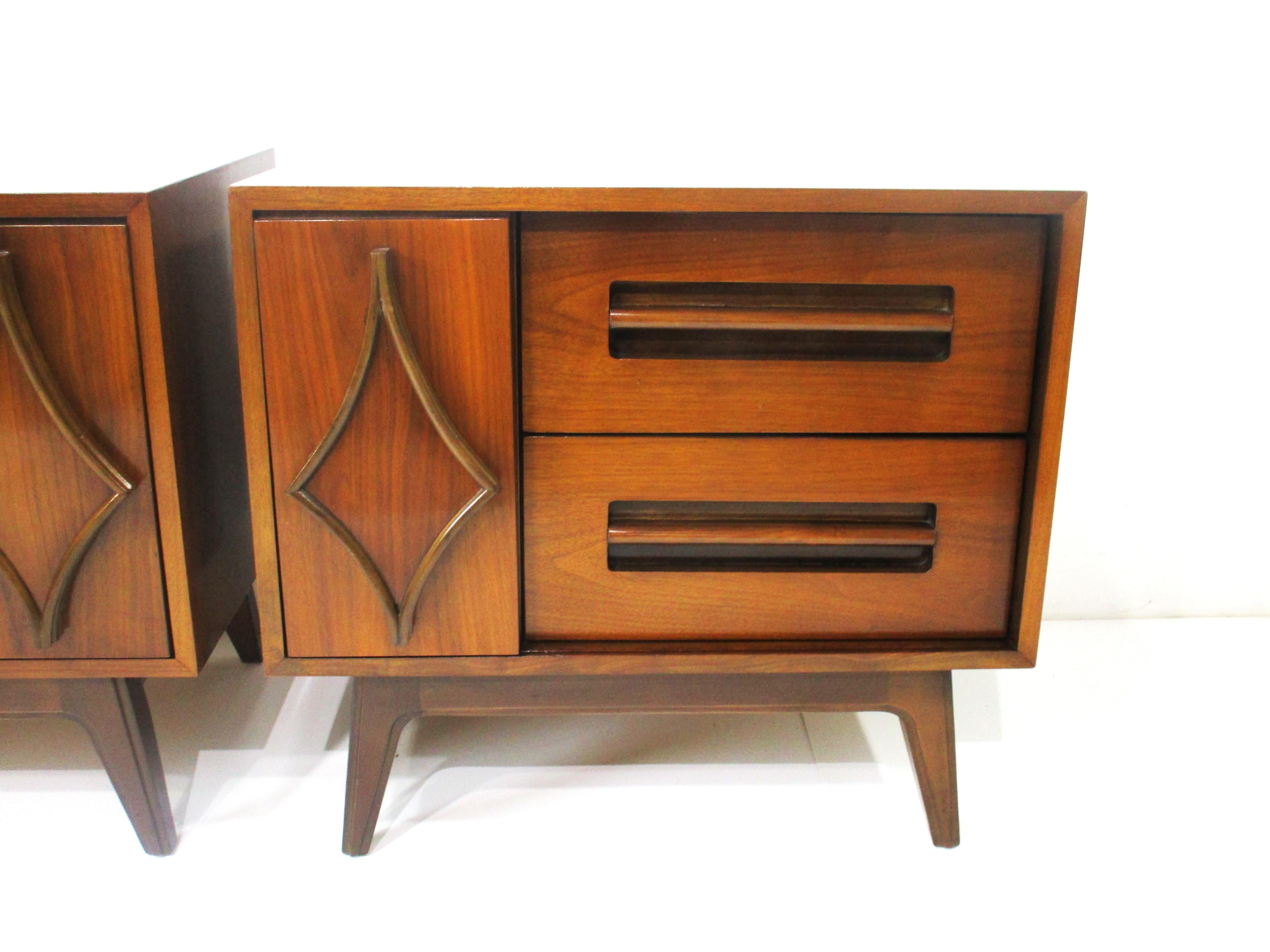 American Mid Century Walnut Sculptural Nightstands in the style of G Plan For Sale