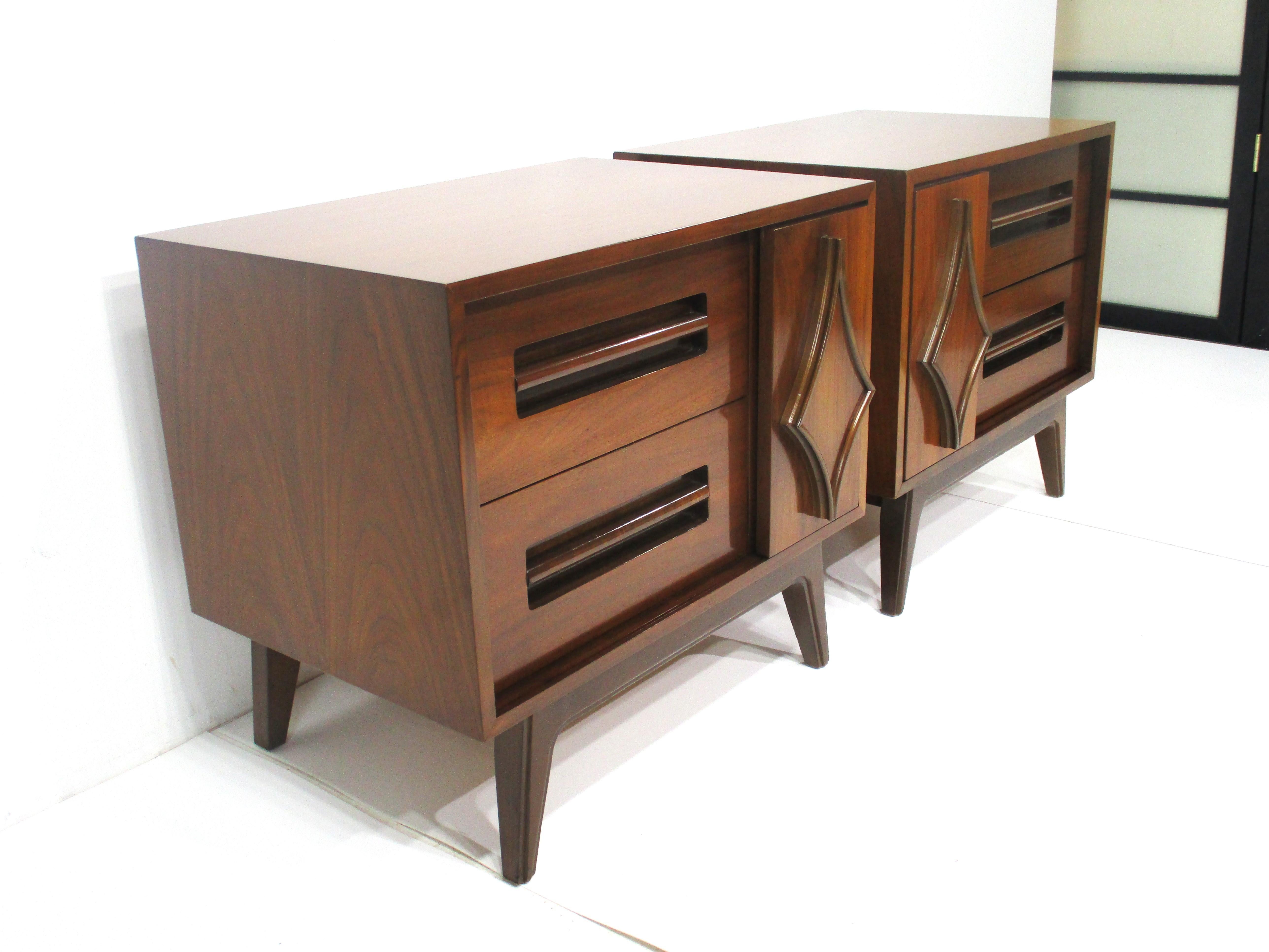 Mid Century Walnut Sculptural Nightstands in the style of G Plan For Sale 2