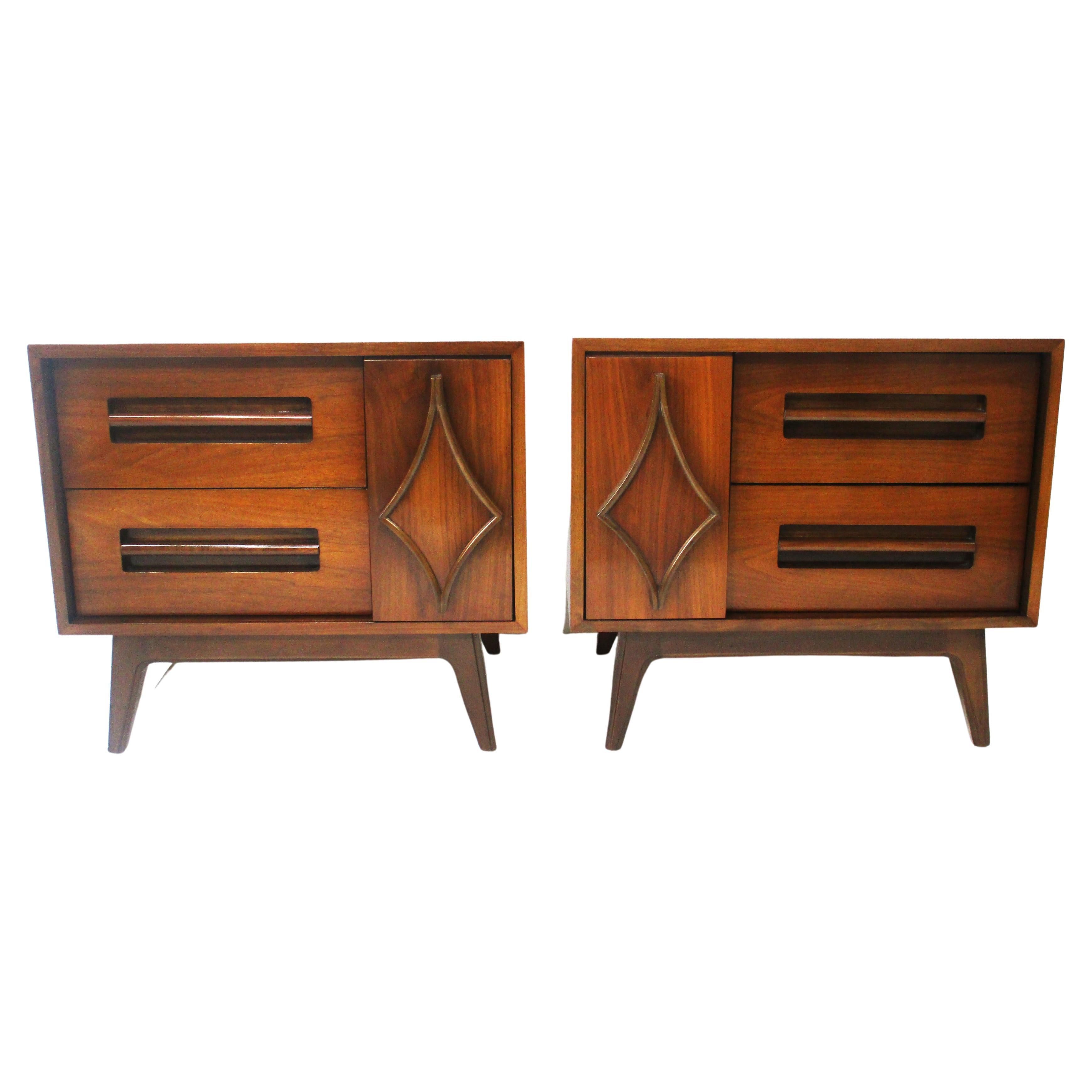 Mid Century Walnut Sculptural Nightstands in the style of G Plan For Sale