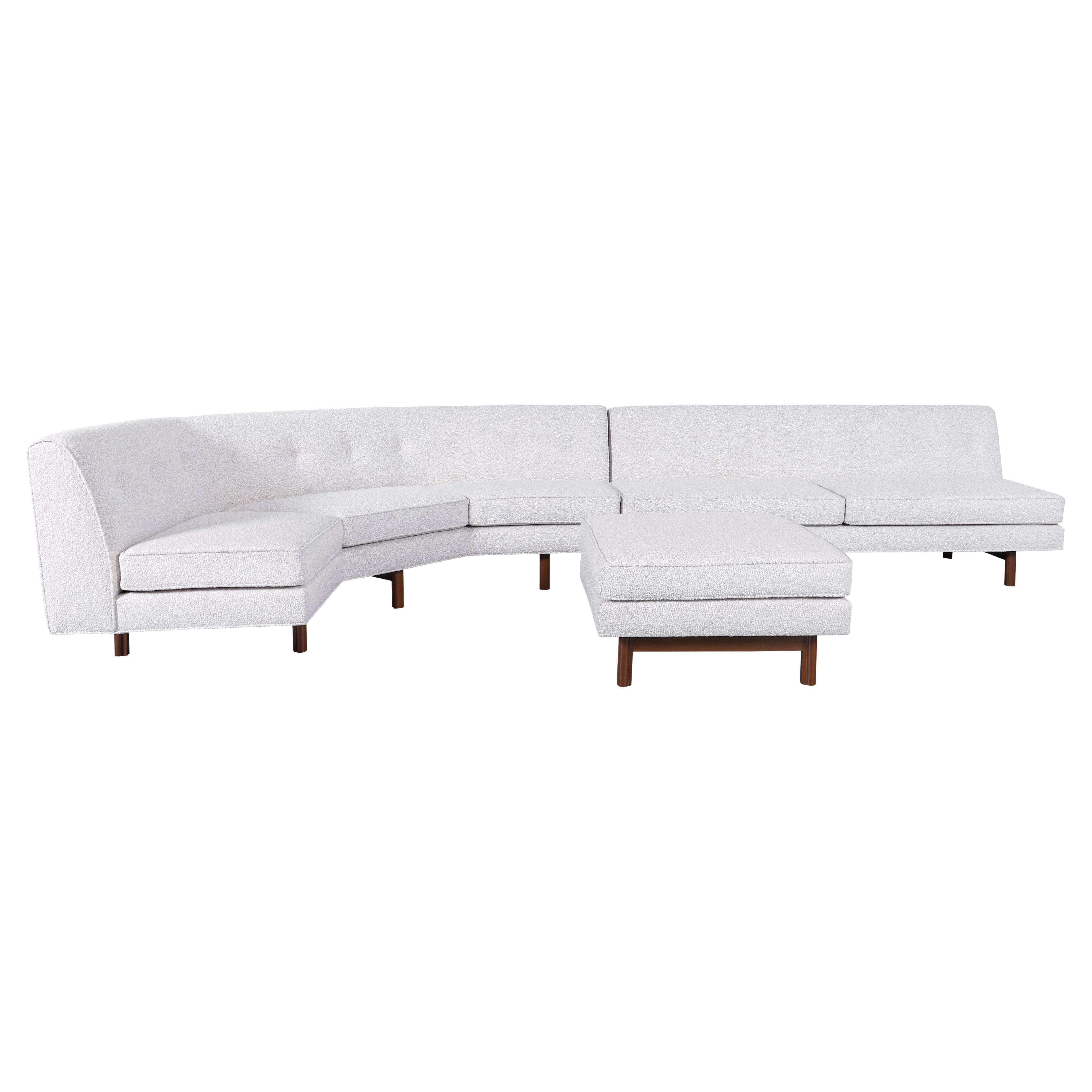Mid-Century Modern Walnut Sectional Sofa w/ Ottoman by Edward Wormley for Dunbar