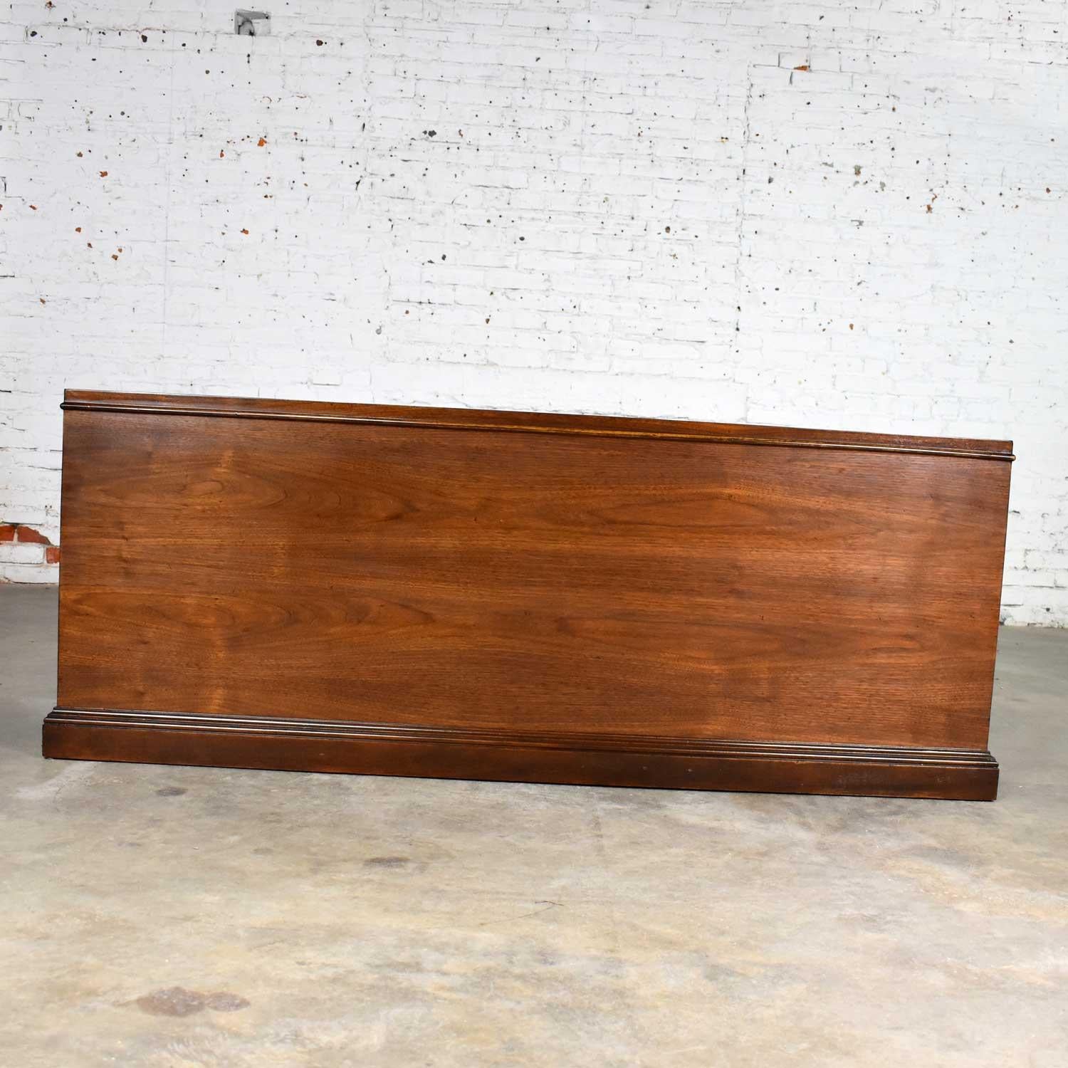 Midcentury Walnut Semi-Distressed Diamond Lattice Credenza Shallow Depth In Good Condition In Topeka, KS