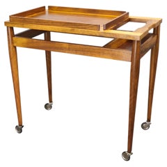 Mid Century Walnut Serving Cart, Czechoslovakia, 1970s
