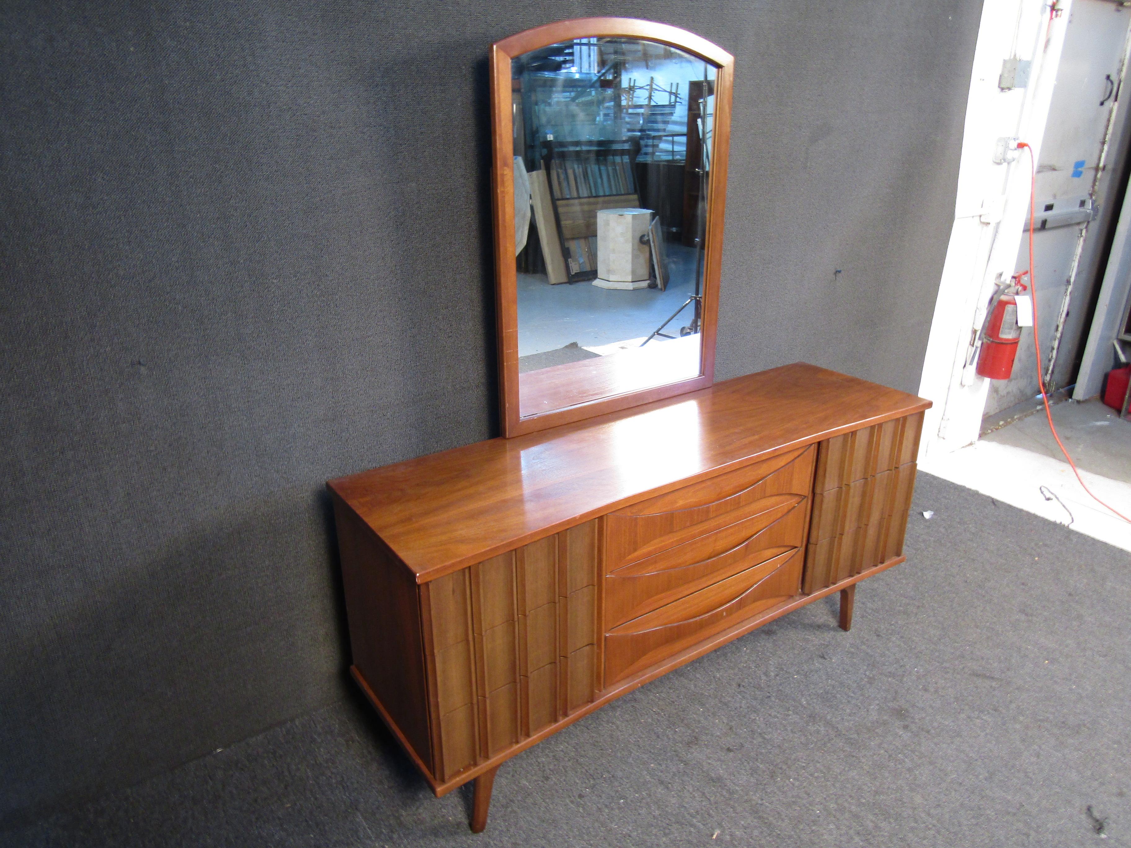 20th Century Mid-Century Walnut Sideboard w/ Mirror For Sale
