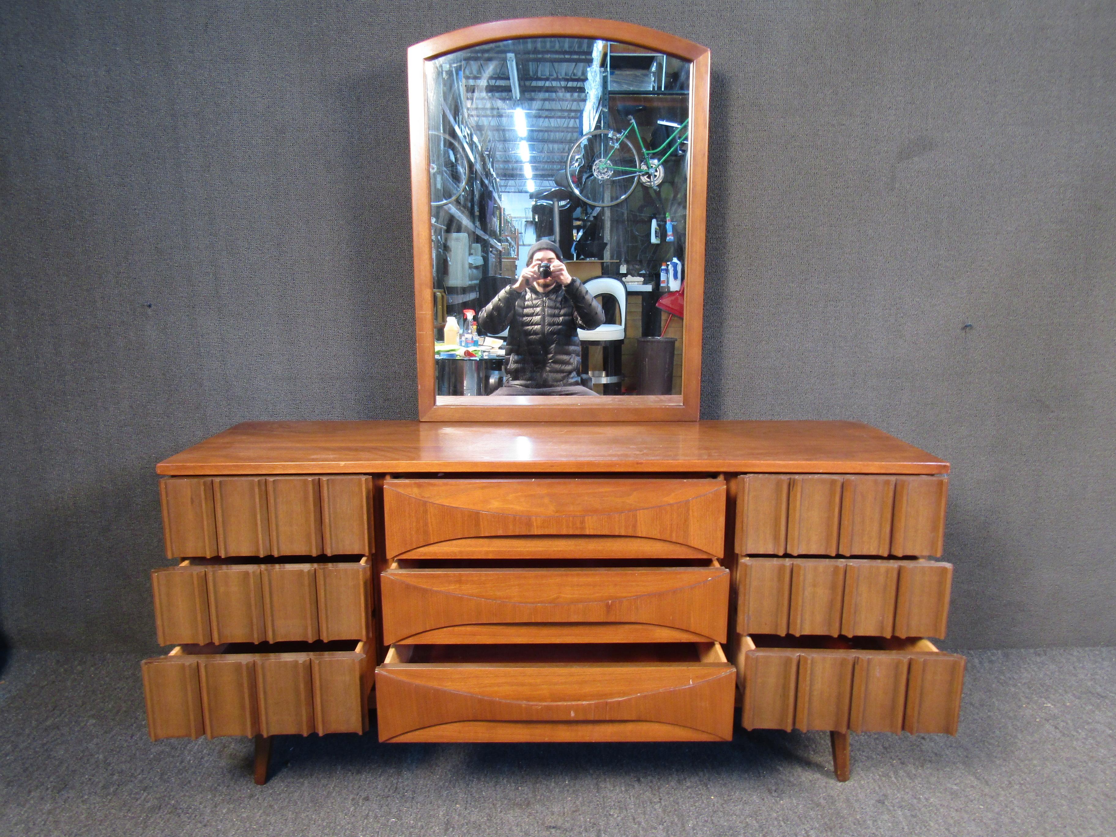 Wood Mid-Century Walnut Sideboard w/ Mirror For Sale