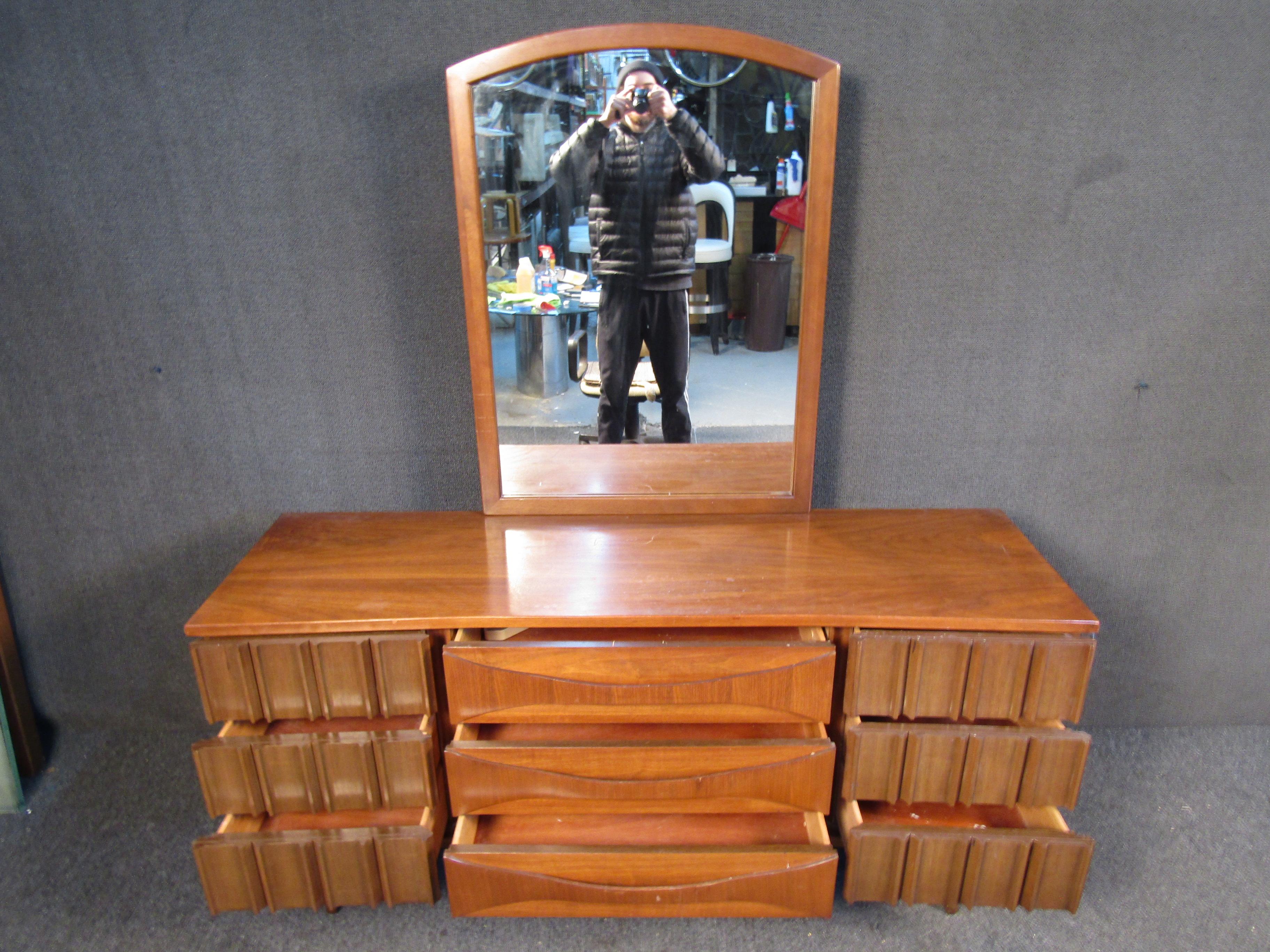 Mid-Century Walnut Sideboard w/ Mirror For Sale 1