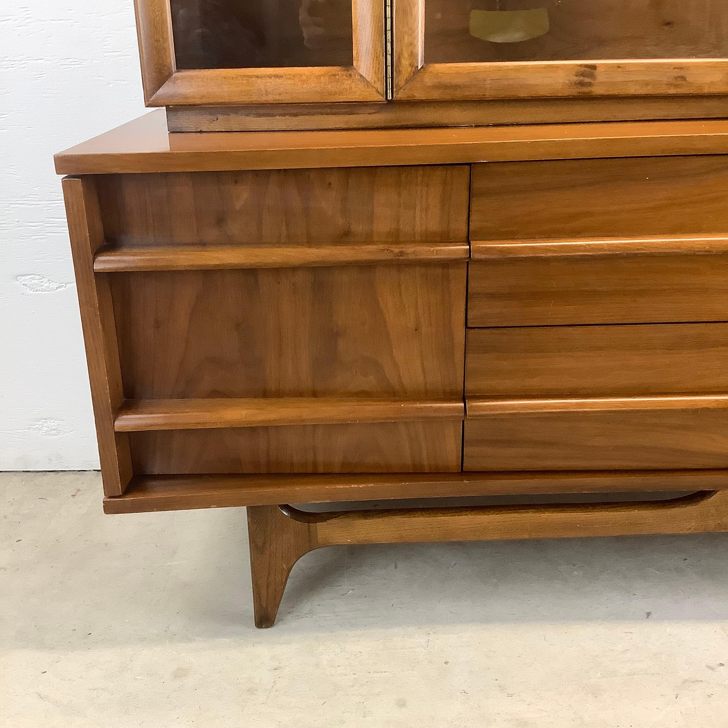 American Mid-Century Walnut Sideboard with China Cabinet by Young Mfg