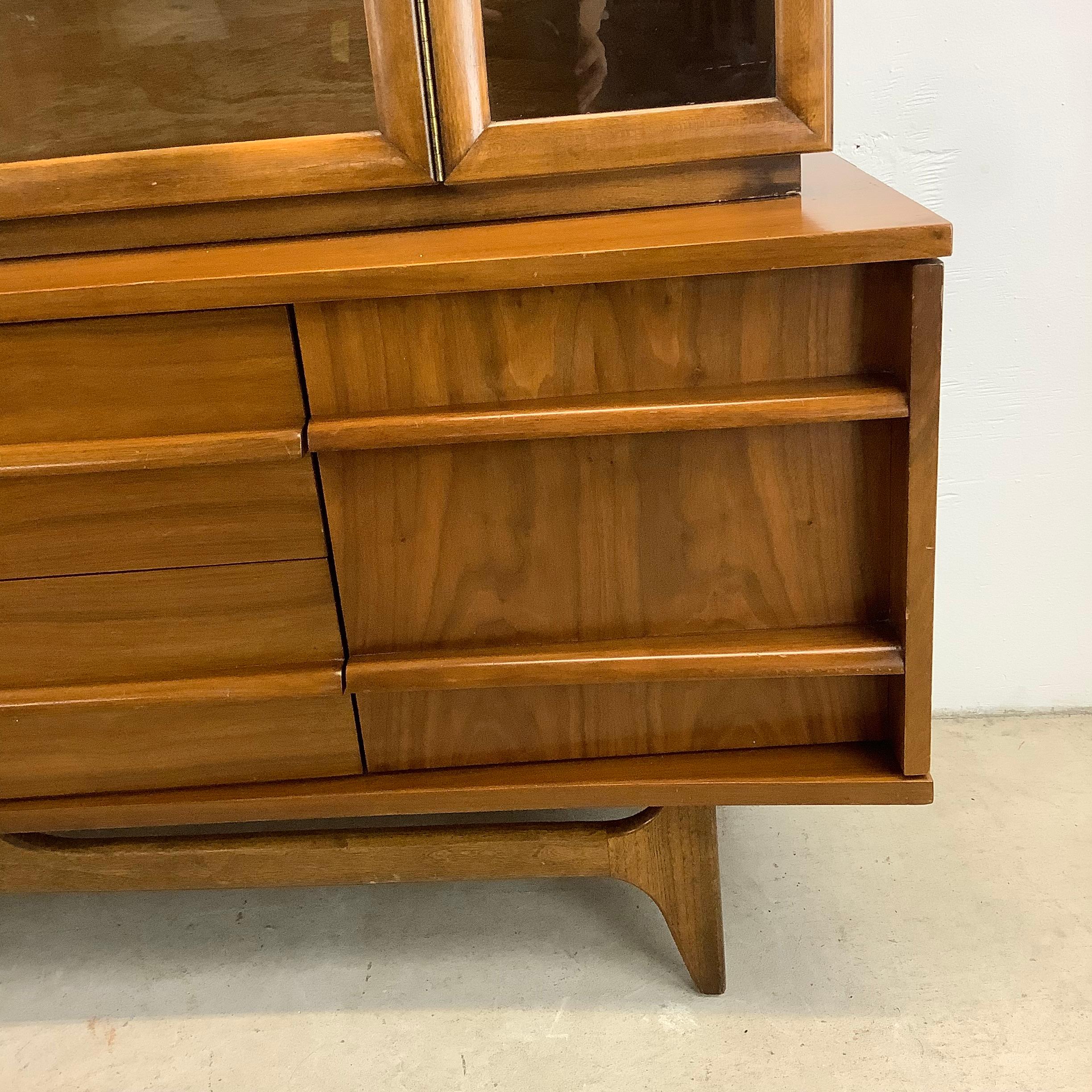 Veneer Mid-Century Walnut Sideboard with China Cabinet by Young Mfg