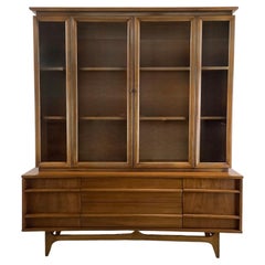 Used Mid-Century Walnut Sideboard with China Cabinet by Young Mfg