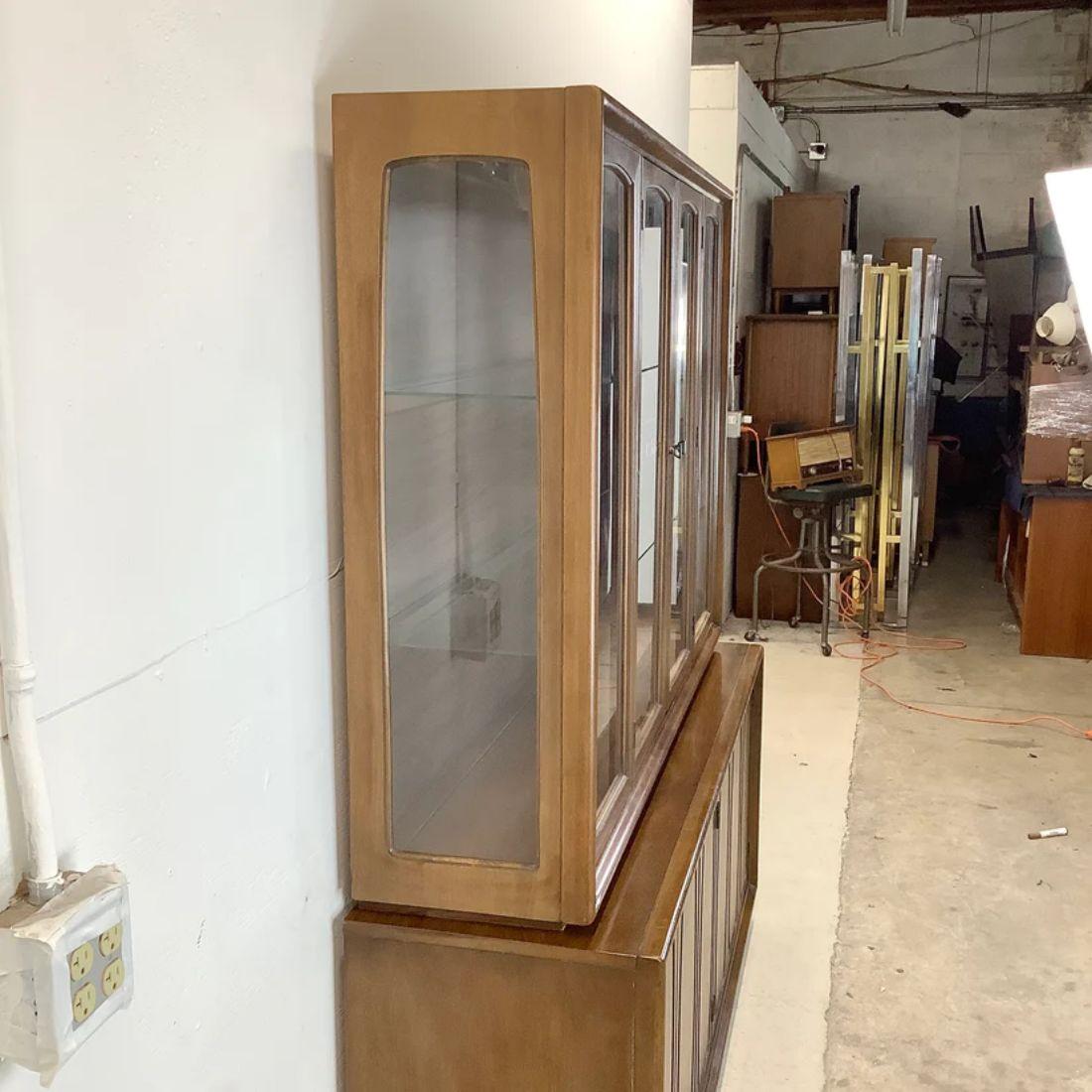 Unknown Midcentury Walnut Sideboard with China Cabinet Topper
