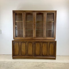 Midcentury Walnut Sideboard with China Cabinet Topper
