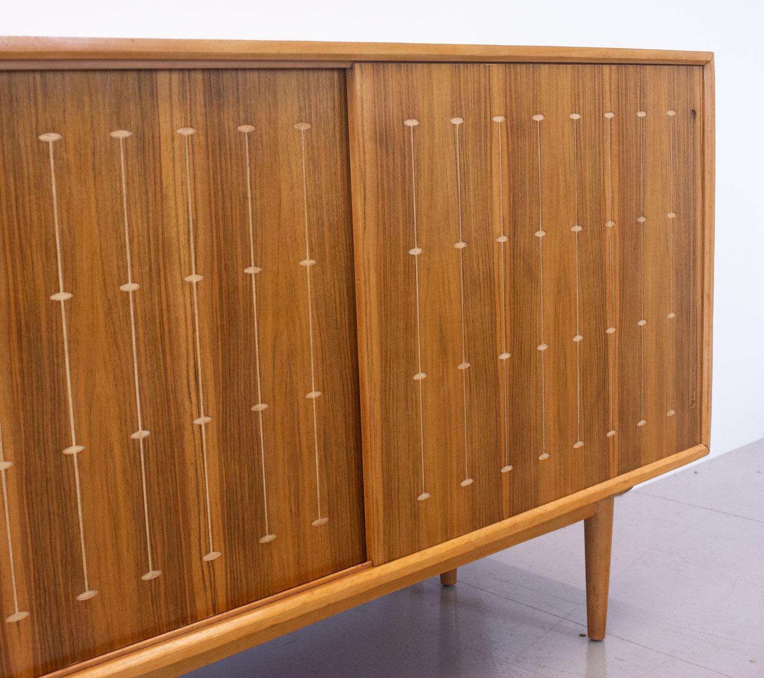 Mid Century Walnut Sideboard with Routed Pattern by Heals, 1950s In Good Condition In Southampton, GB