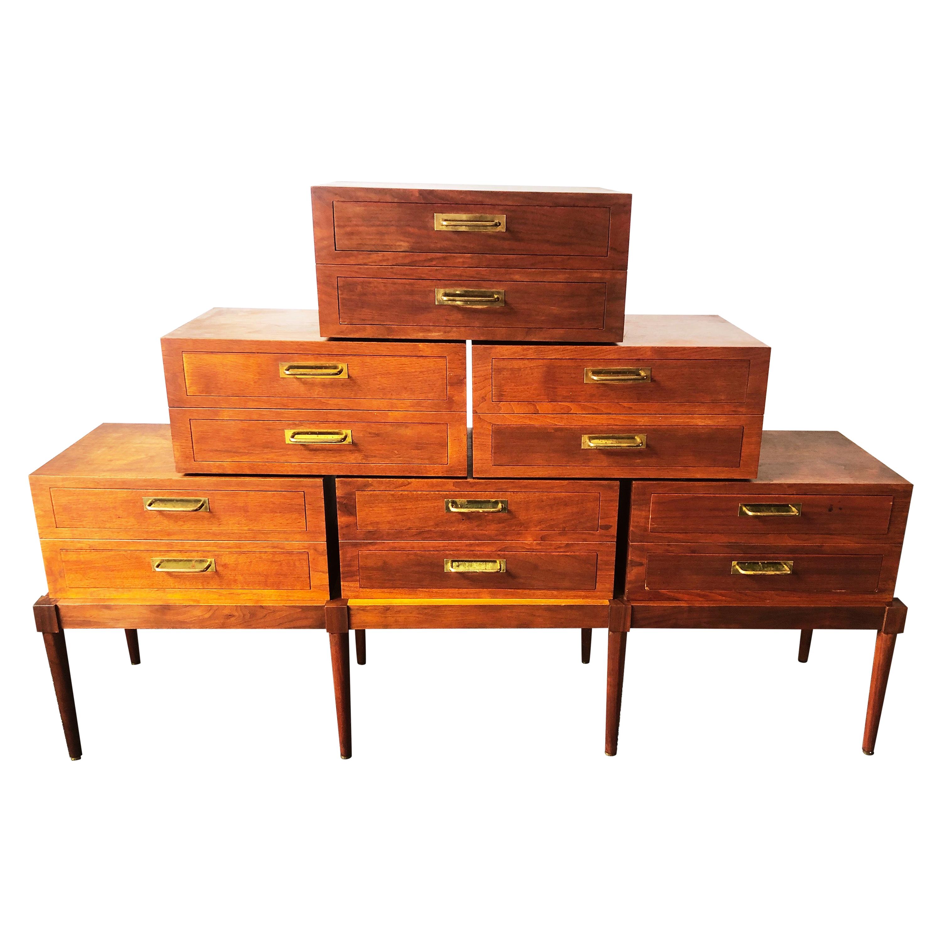 Mid-Century Modern Six Piece Walnut Modular Drawer Set, 1960s