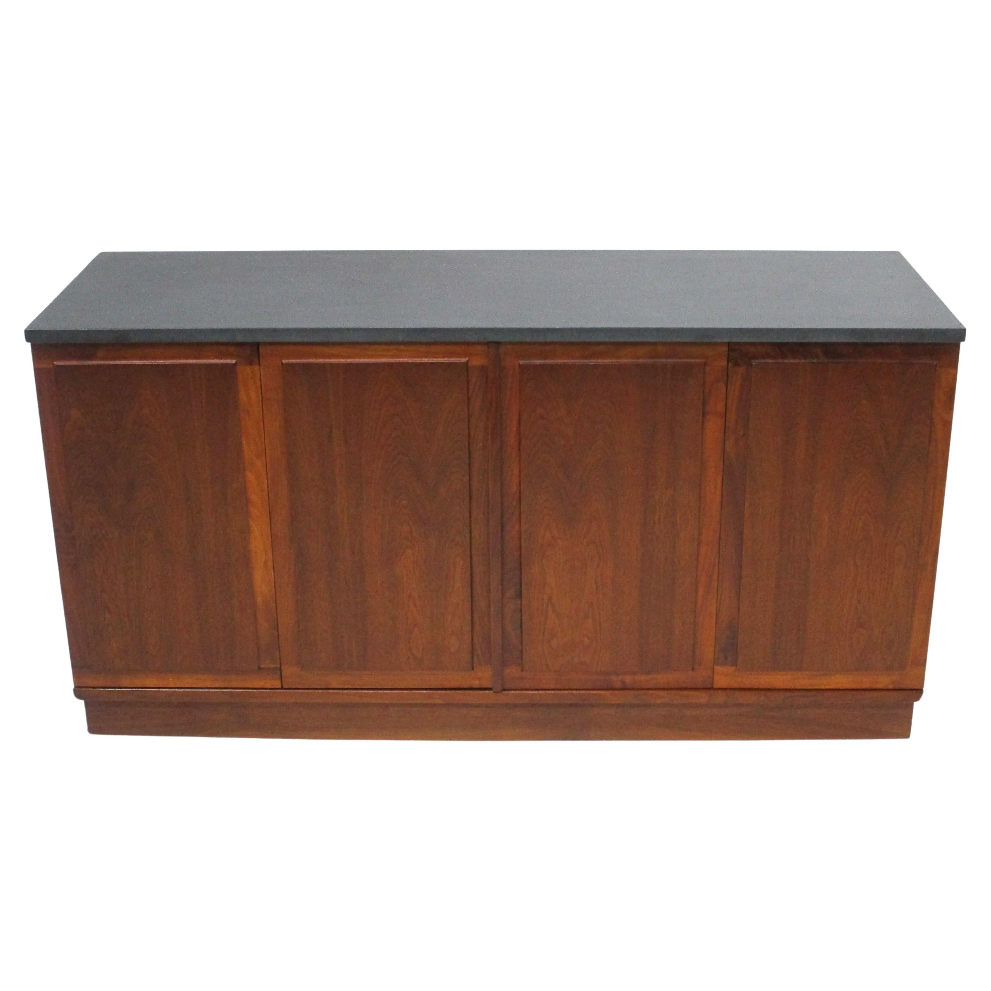 Mid Century Walnut Slate Topped Credenza in the style of Danish Modern