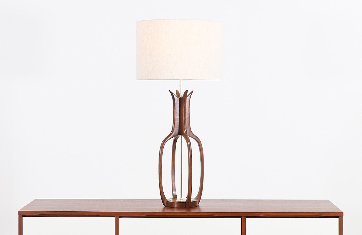 American Midcentury Walnut Table Lamp by Modeline