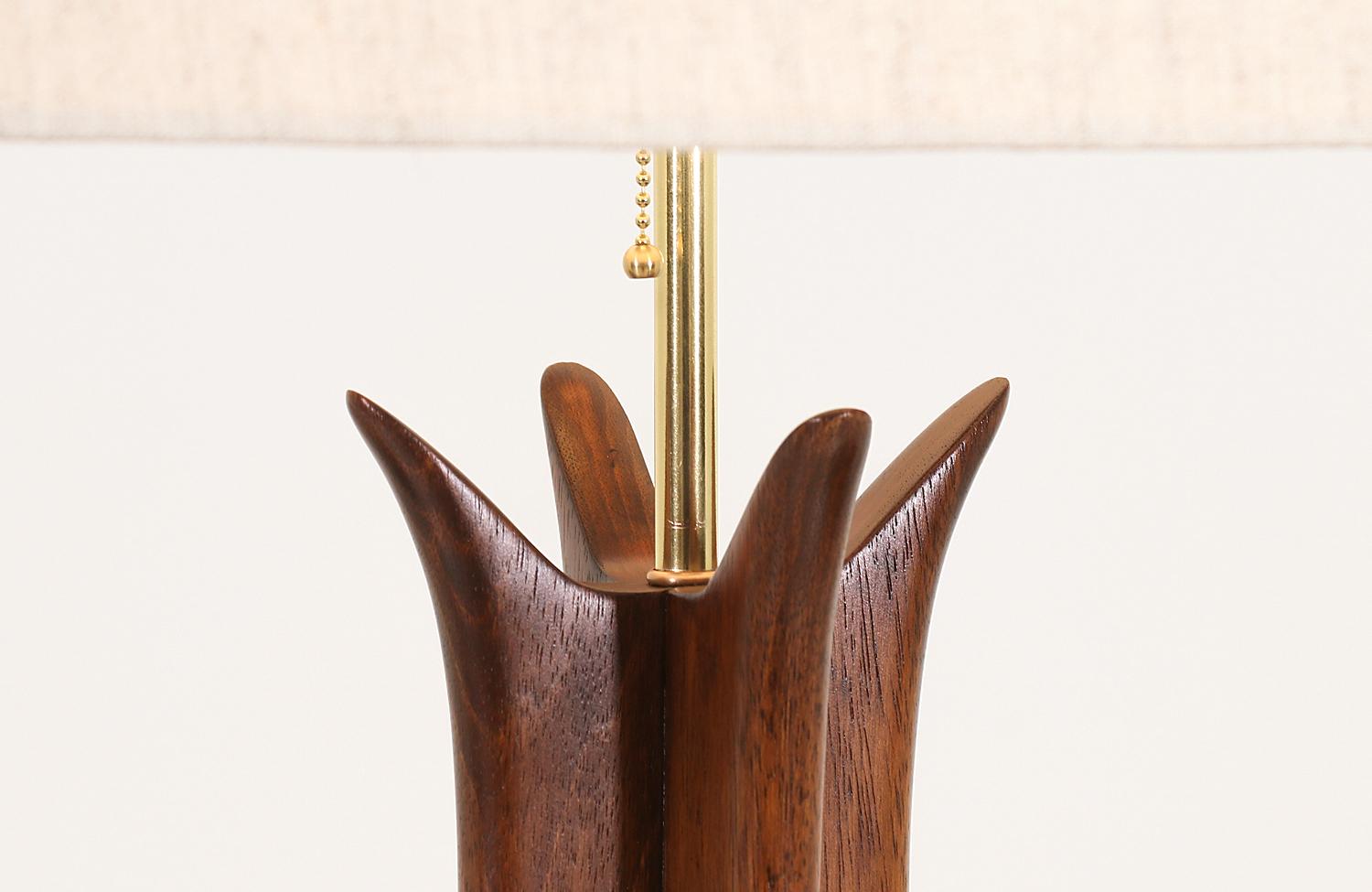 Brass Midcentury Walnut Table Lamp by Modeline