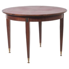 Mid-Century Walnut Table with Leather, Gilt Profiles and Brass Ferrules