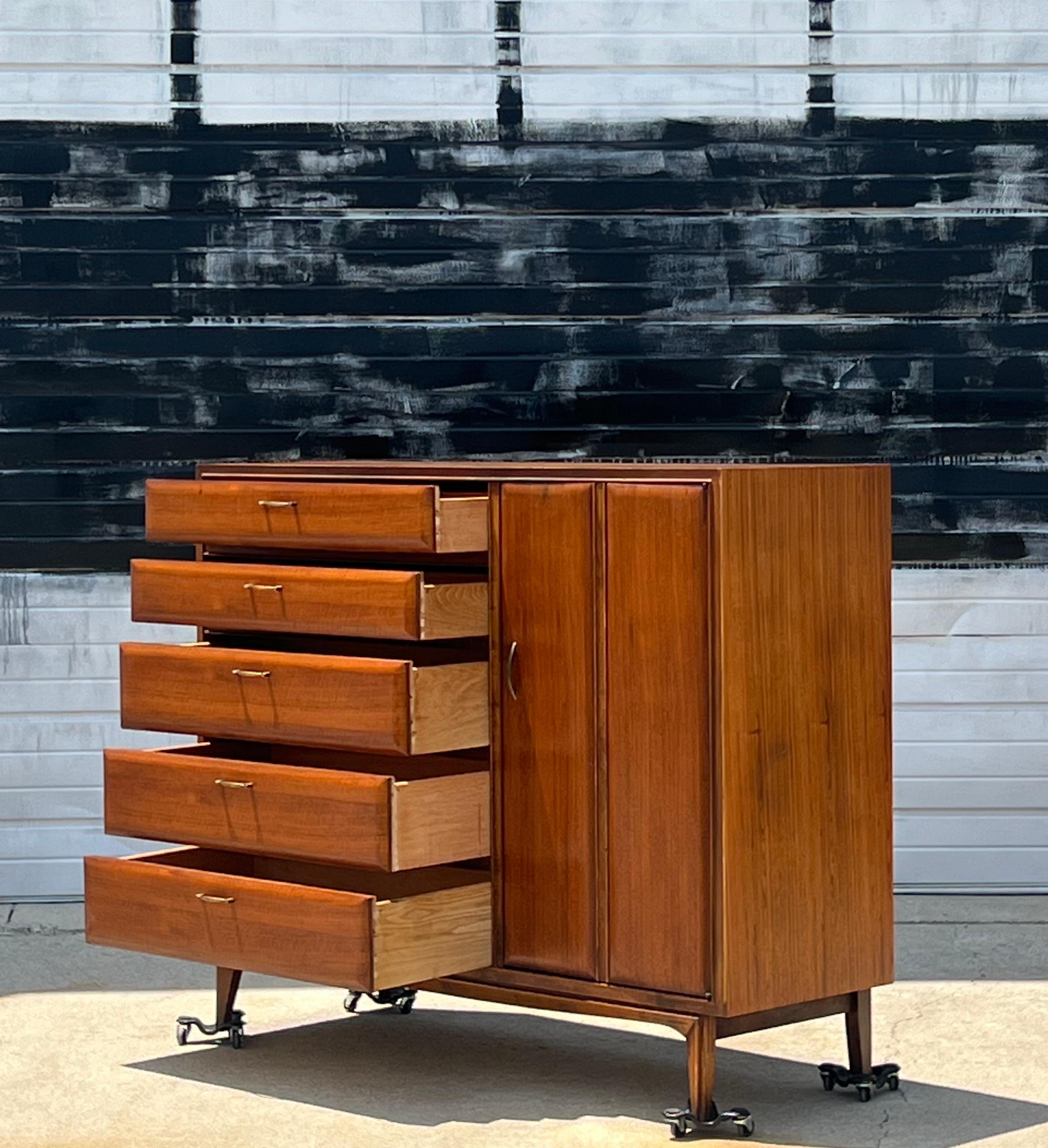 American Mid-Century Walnut Tall Boy by Lane Furniture For Sale