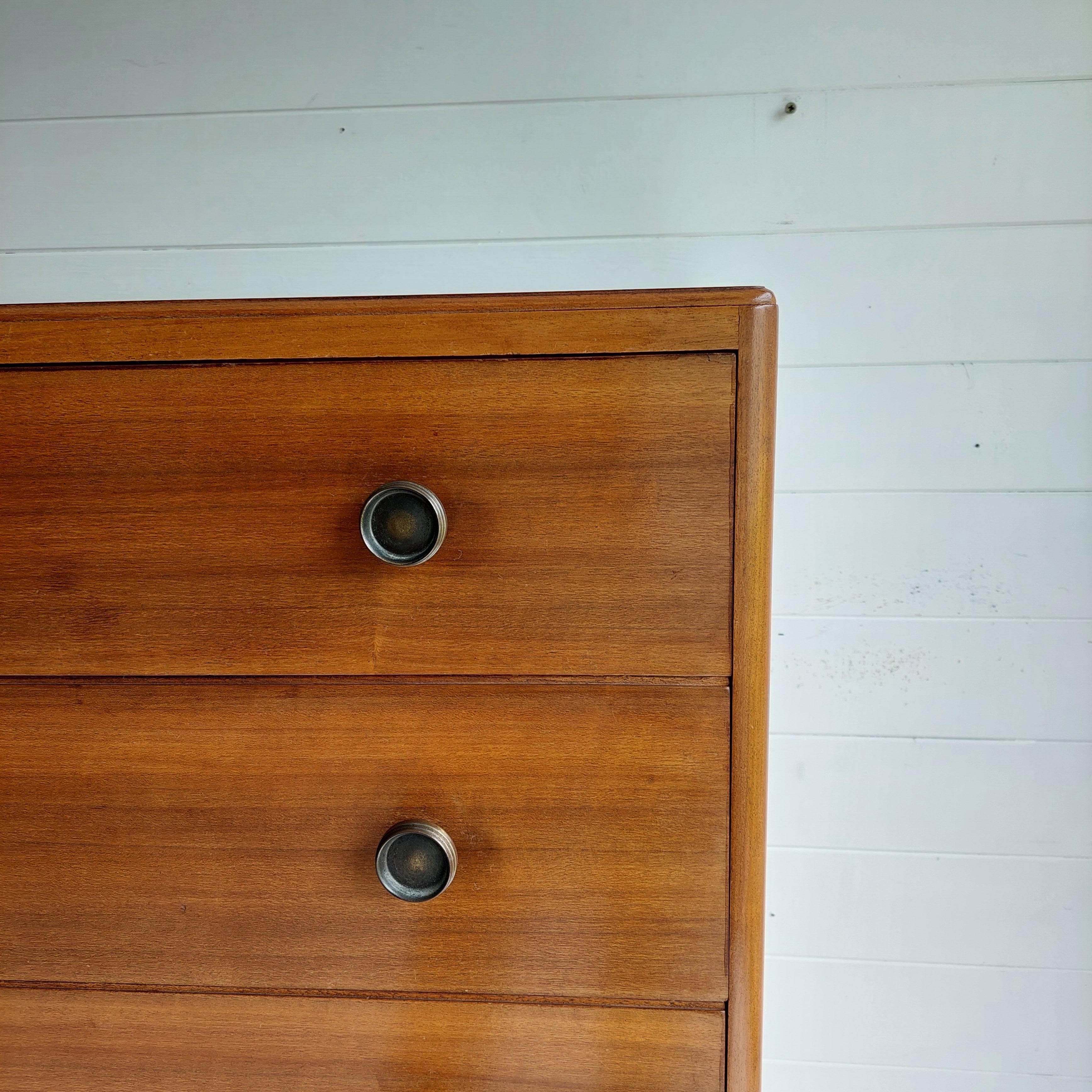 British Mid Century Walnut Tall Boy Chest of drawers, Herbert Gibbs  50s  60s